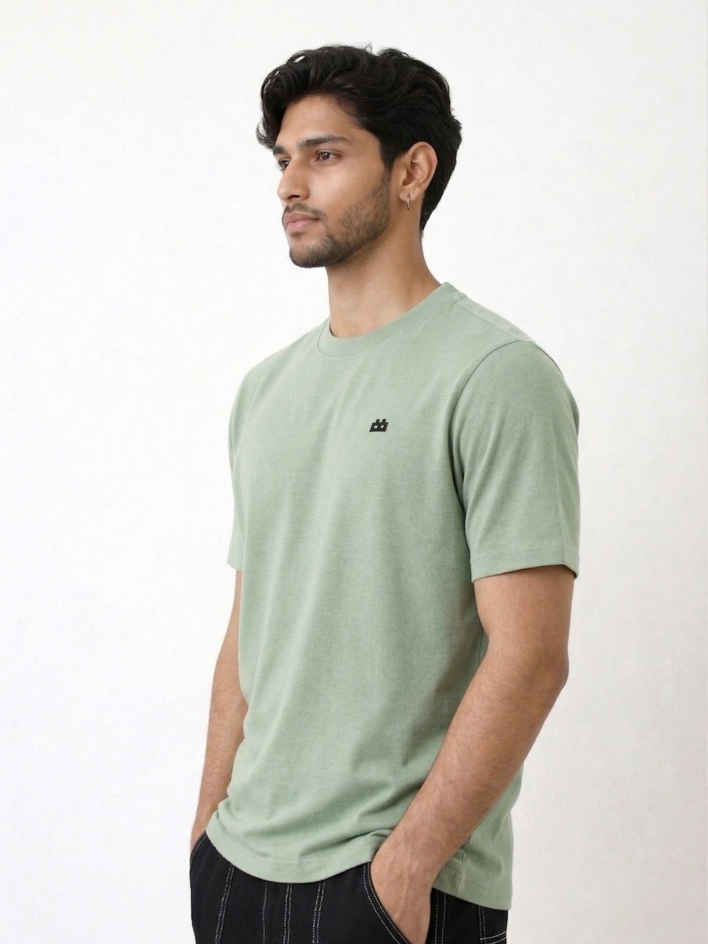Boxy Crew Men's 100% Cotton Regular Fit Solid Round Neck T-Shirt | Double Bio-Washed | Half Sleeve Casual Plain Tee | 180 GSM Breathable Soft Touch Everyday Wear | Pista Green | Made in India – product image 10