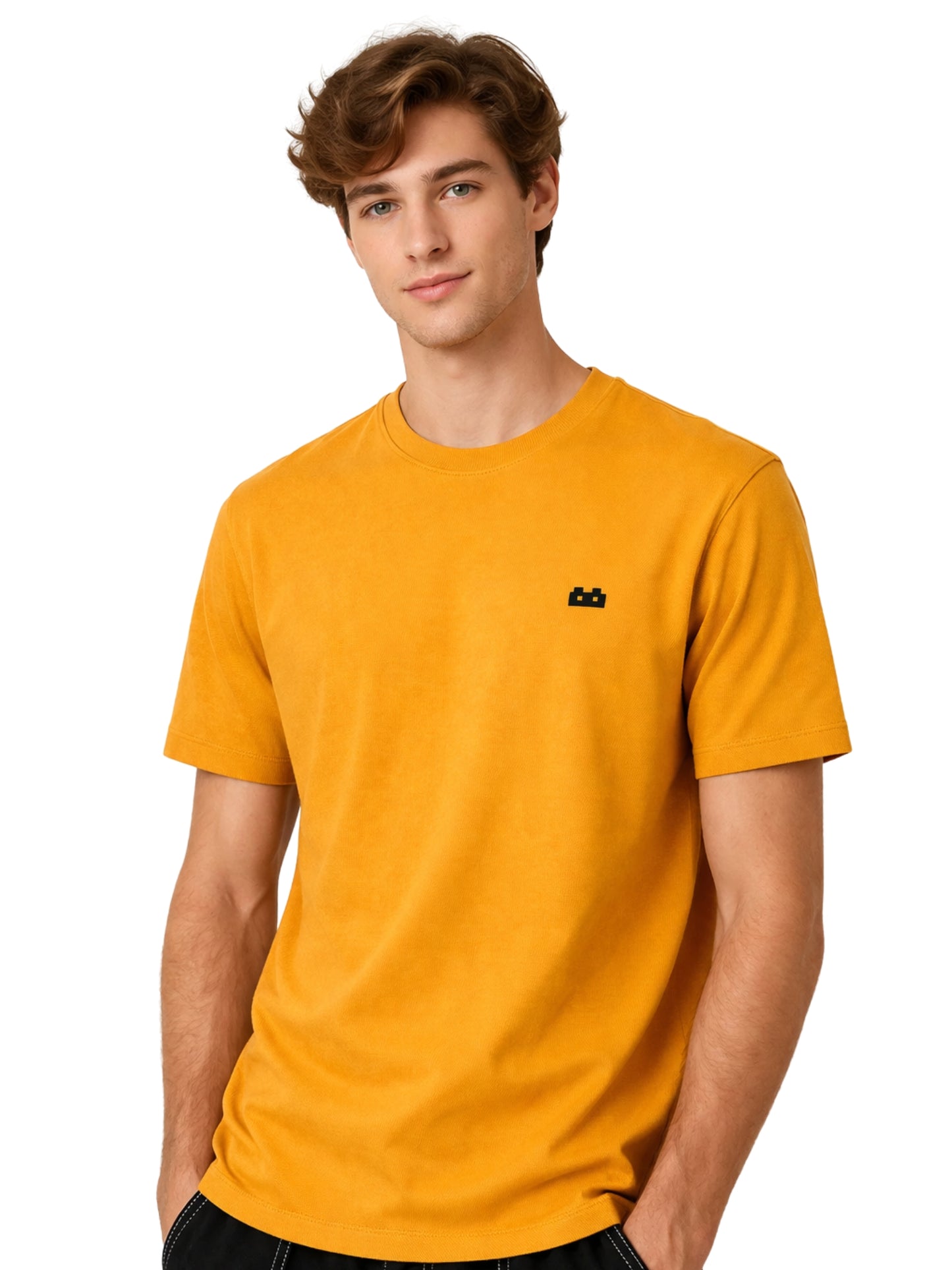 Boxy Crew Men's 100% Cotton Regular Fit Solid Round Neck T-Shirt | Double Bio-Washed | Half Sleeve Casual Plain Tee | 180 GSM Breathable Soft Touch Everyday Wear | Mustard | Made in India – product image 1