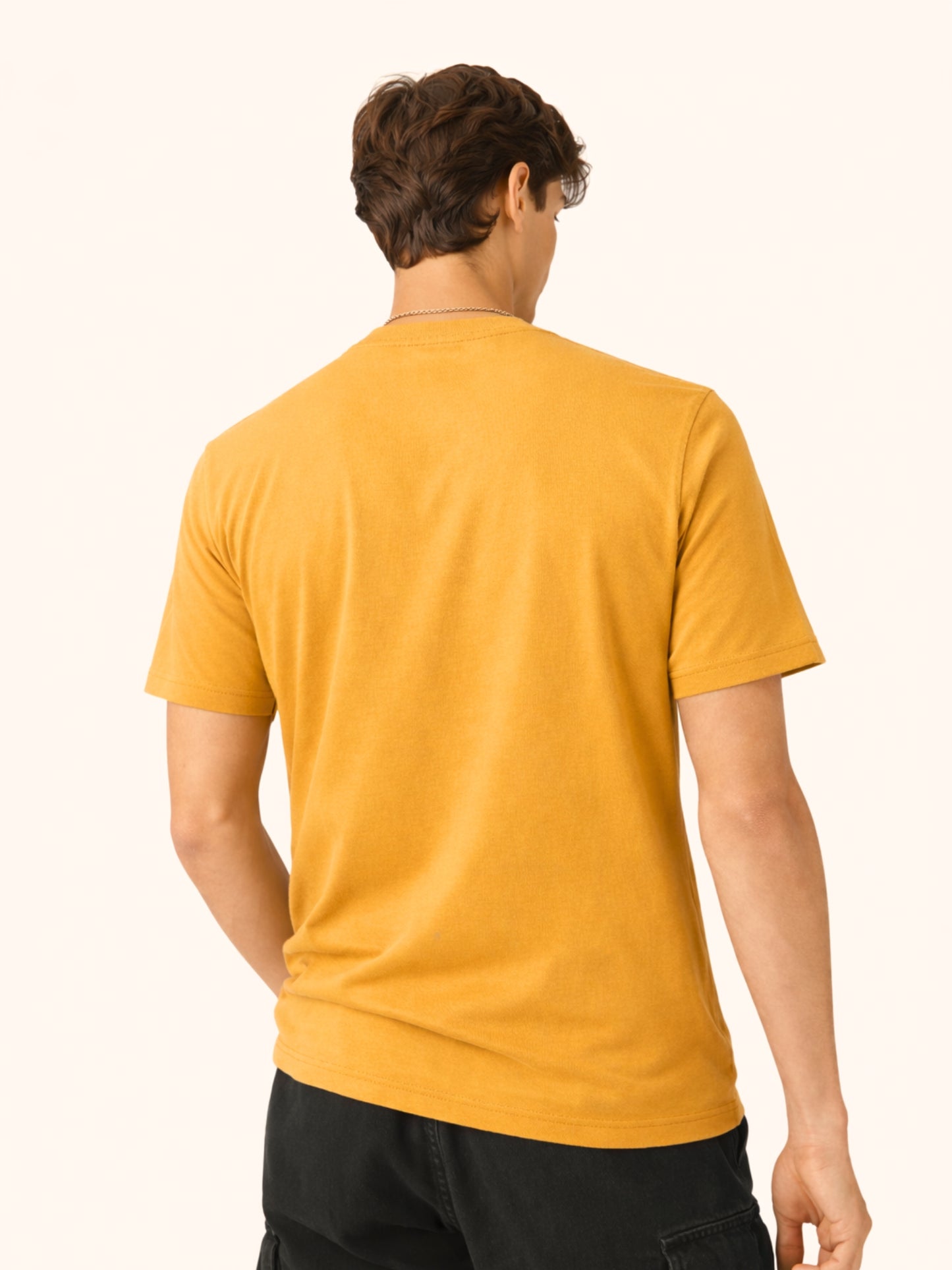 Boxy Crew Men's 100% Cotton Regular Fit Solid Round Neck T-Shirt | Double Bio-Washed | Half Sleeve Casual Plain Tee | 180 GSM Breathable Soft Touch Everyday Wear | Mustard | Made in India – product image 3