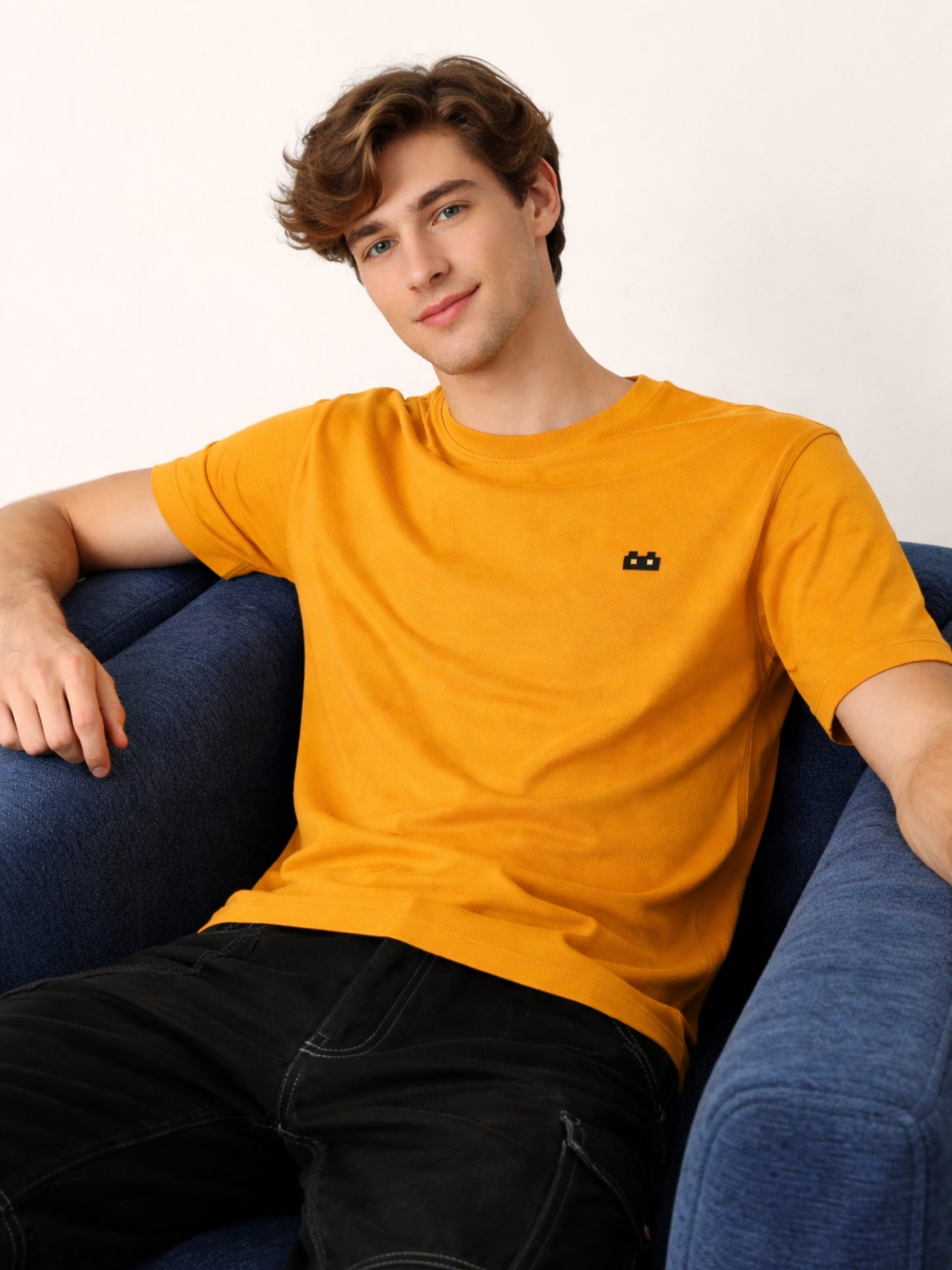 Boxy Crew Men's 100% Cotton Regular Fit Solid Round Neck T-Shirt | Double Bio-Washed | Half Sleeve Casual Plain Tee | 180 GSM Breathable Soft Touch Everyday Wear | Mustard | Made in India – product image 4