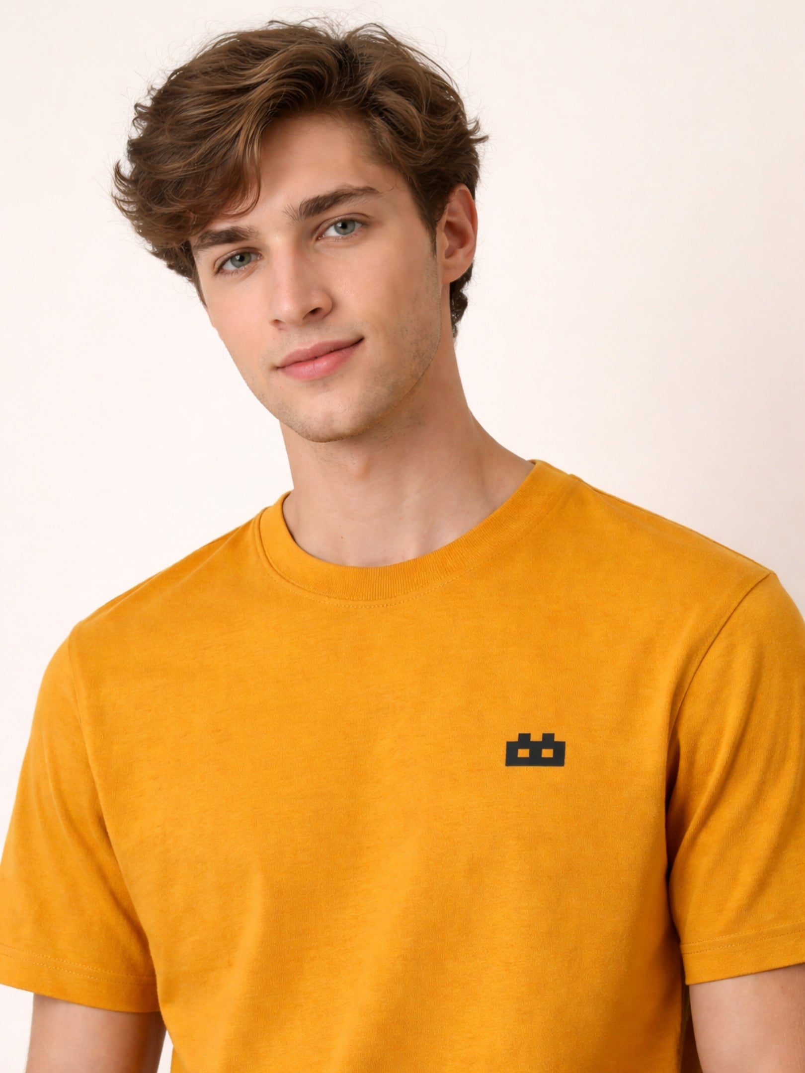 Boxy Crew Men's 100% Cotton Regular Fit Solid Round Neck T-Shirt | Double Bio-Washed | Half Sleeve Casual Plain Tee | 180 GSM Breathable Soft Touch Everyday Wear | Mustard | Made in India – product image 5