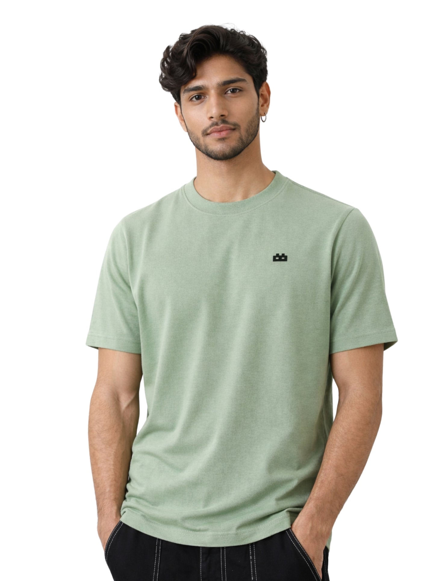 Boxy Crew Men's 100% Cotton Regular Fit Solid Round Neck T-Shirt | Double Bio-Washed | Half Sleeve Casual Plain Tee | 180 GSM Breathable Soft Touch Everyday Wear | Pista Green | Made in India – product image 1