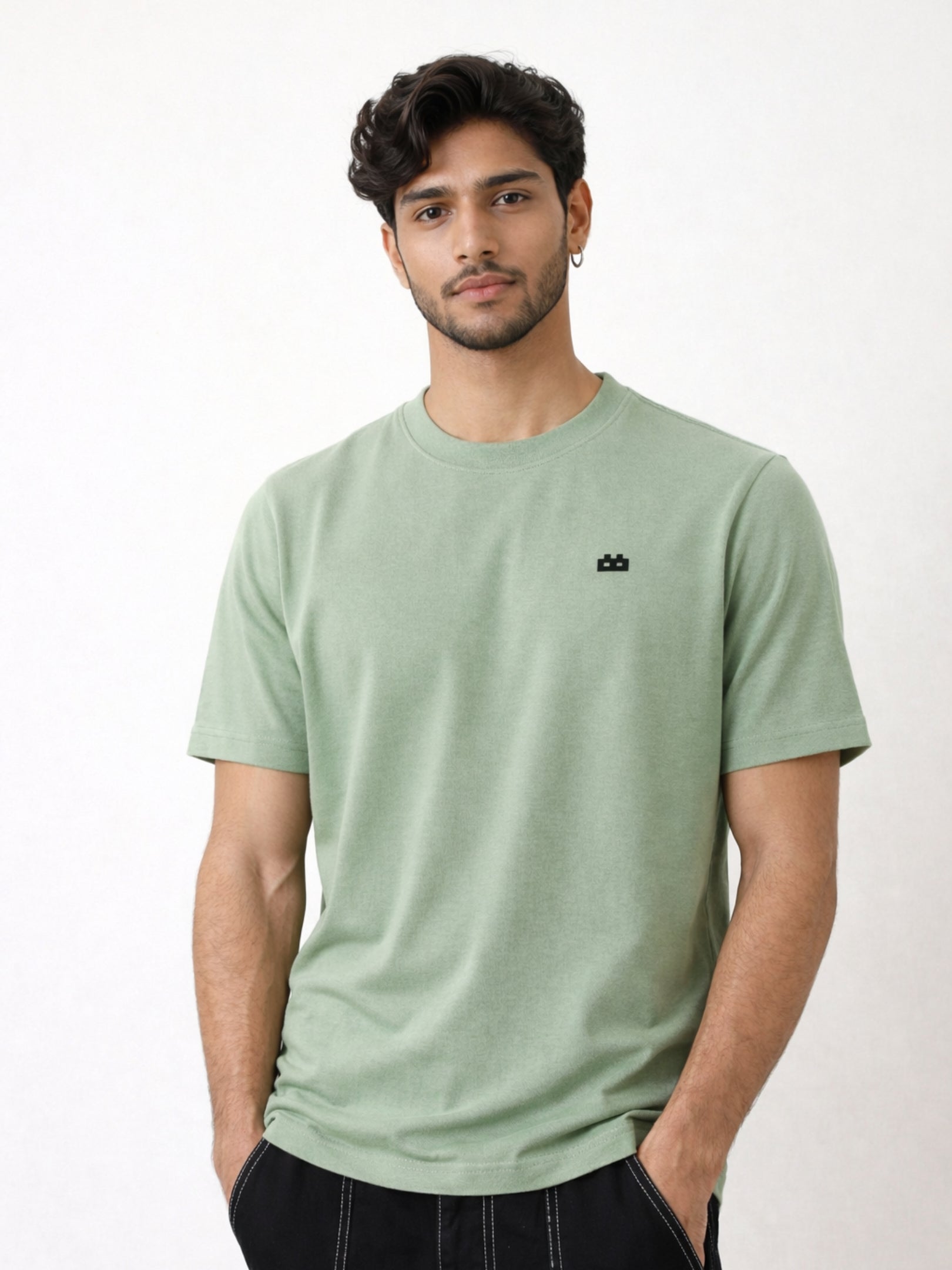 Boxy Crew Men's 100% Cotton Regular Fit Solid Round Neck T-Shirt | Double Bio-Washed | Half Sleeve Casual Plain Tee | 180 GSM Breathable Soft Touch Everyday Wear | Pista Green | Made in India – product image 2