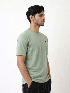 Boxy Crew Men's 100% Cotton Regular Fit Solid Round Neck T-Shirt | Double Bio-Washed | Half Sleeve Casual Plain Tee | 180 GSM Breathable Soft Touch Everyday Wear | Pista Green | Made in India – product image 3