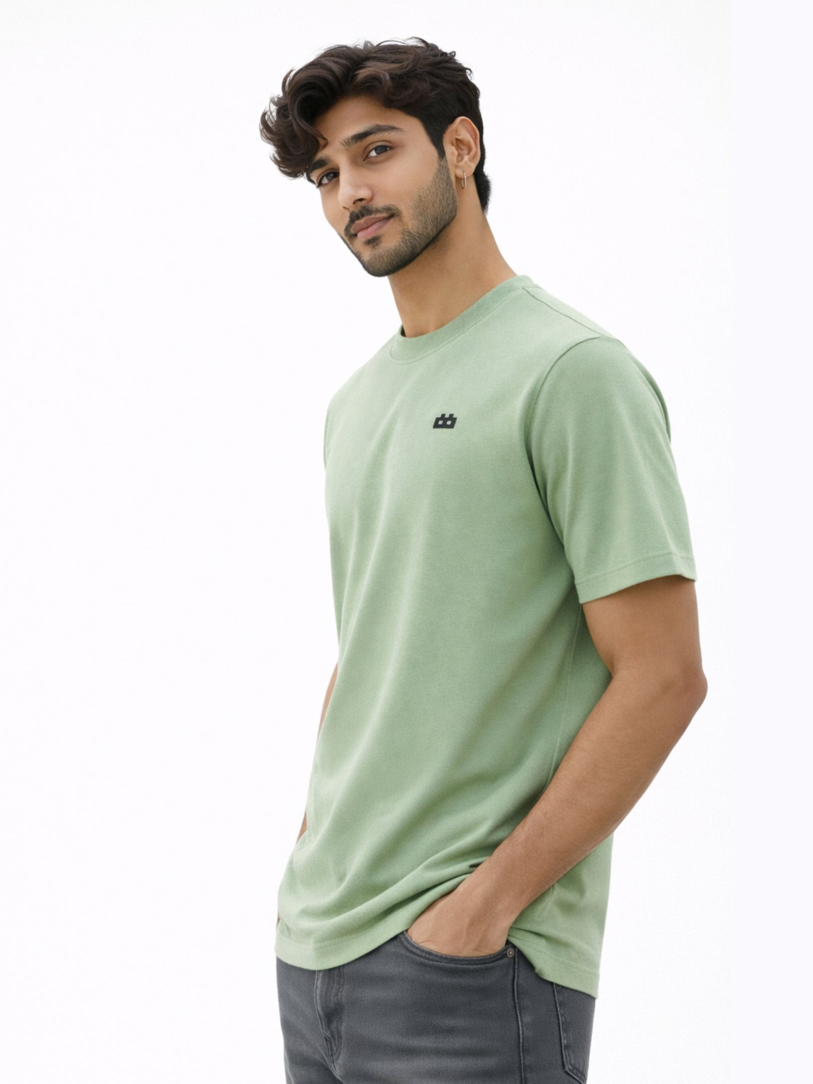 Boxy Crew Men's 100% Cotton Regular Fit Solid Round Neck T-Shirt | Double Bio-Washed | Half Sleeve Casual Plain Tee | 180 GSM Breathable Soft Touch Everyday Wear | Pista Green | Made in India – product image 4