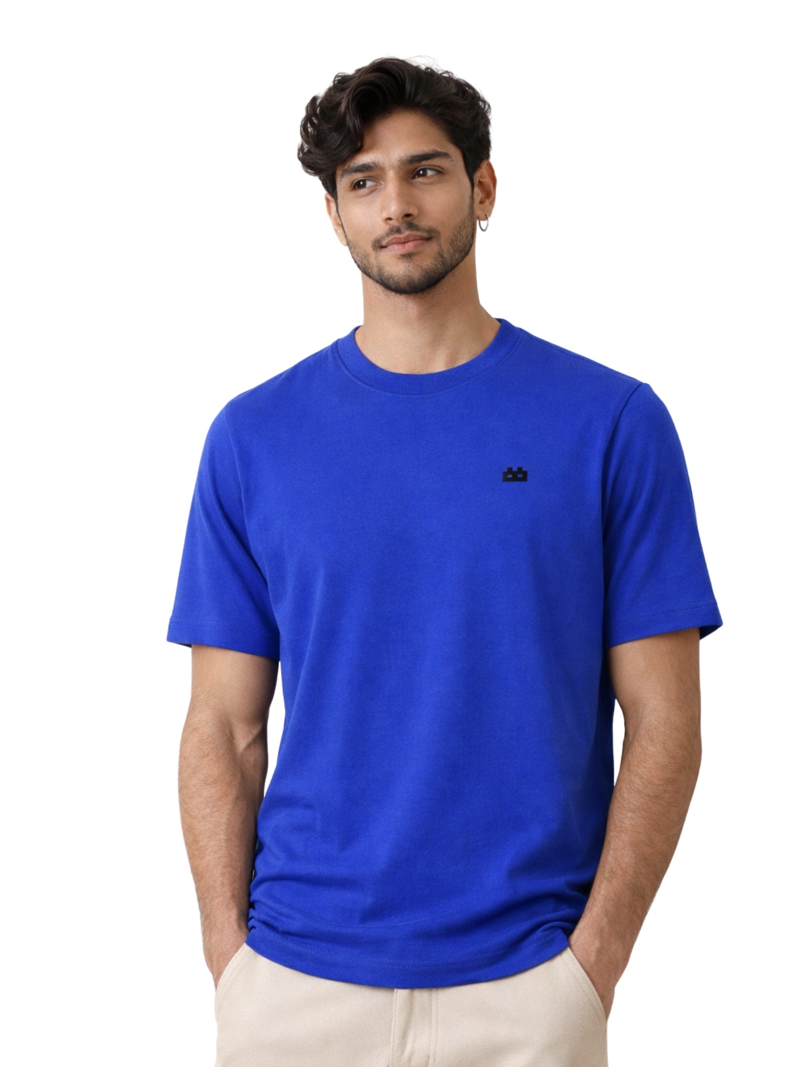 Boxy Crew Men's 100% Cotton Regular Fit Solid Round Neck T-Shirt | Double Bio-Washed | Half Sleeve Casual Plain Tee | 180 GSM Breathable Soft Touch Everyday Wear | Royal Blue | Made in India – product image 1