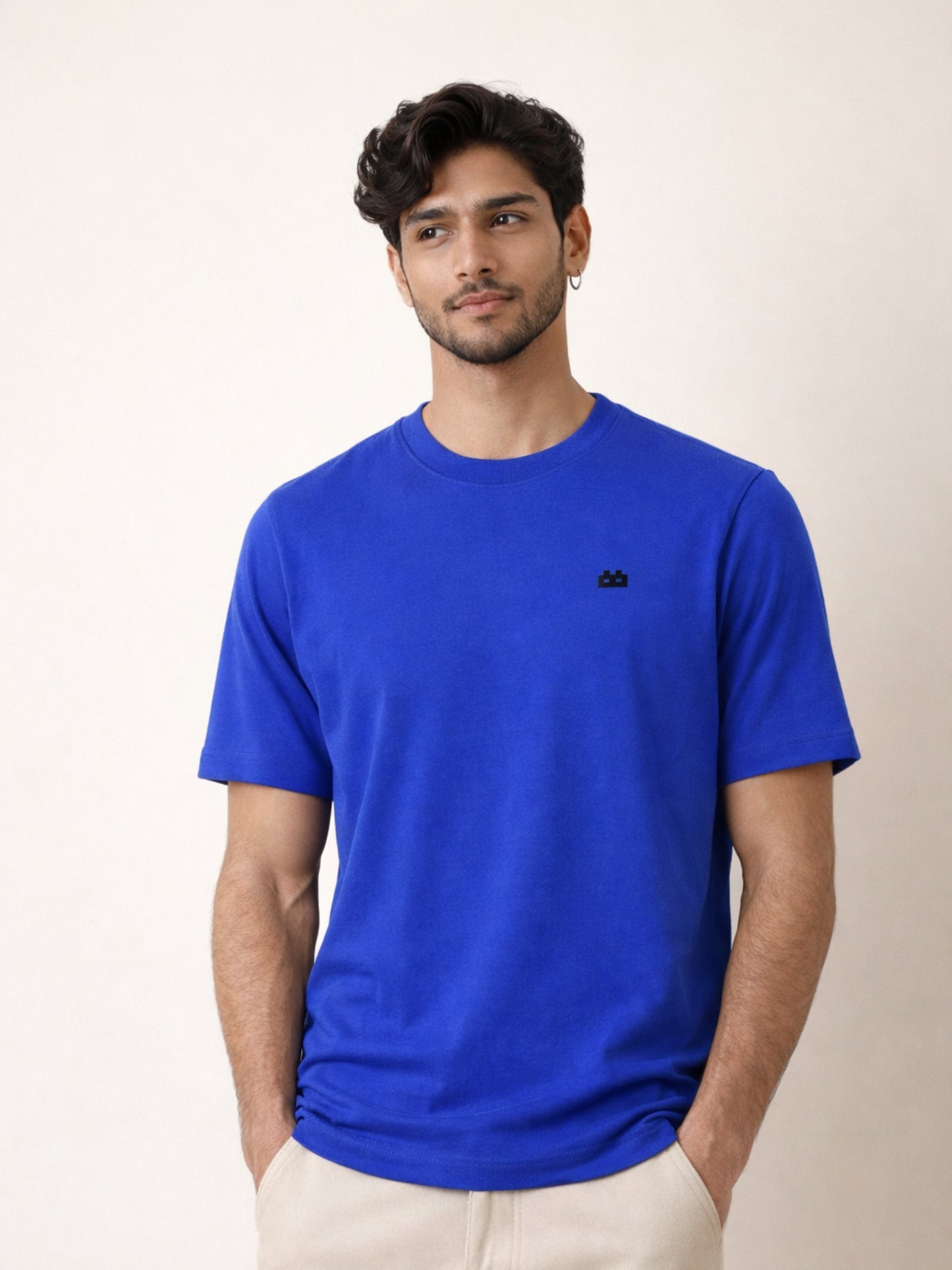 Boxy Crew Men's 100% Cotton Regular Fit Solid Round Neck T-Shirt | Double Bio-Washed | Half Sleeve Casual Plain Tee | 180 GSM Breathable Soft Touch Everyday Wear | Royal Blue | Made in India – product image 2