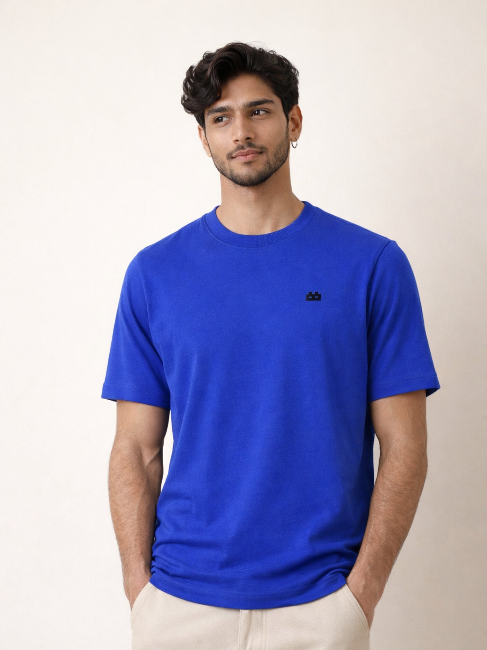 Boxy Crew Men's 100% Cotton Regular Fit Solid Round Neck T-Shirt | Double Bio-Washed | Half Sleeve Casual Plain Tee | 180 GSM Breathable Soft Touch Everyday Wear | Royal Blue | Made in India – product image 2