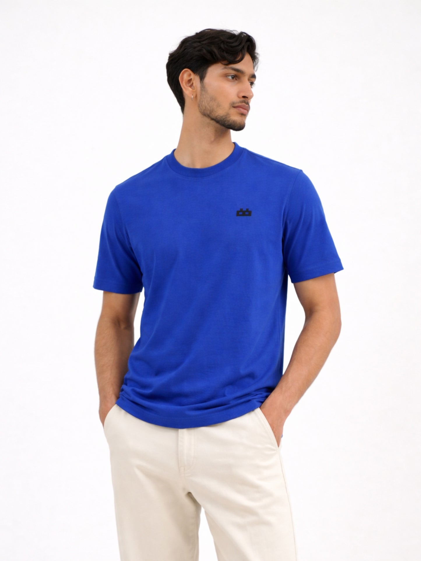 Boxy Crew Men's 100% Cotton Regular Fit Solid Round Neck T-Shirt | Double Bio-Washed | Half Sleeve Casual Plain Tee | 180 GSM Breathable Soft Touch Everyday Wear | Royal Blue | Made in India – product image 3
