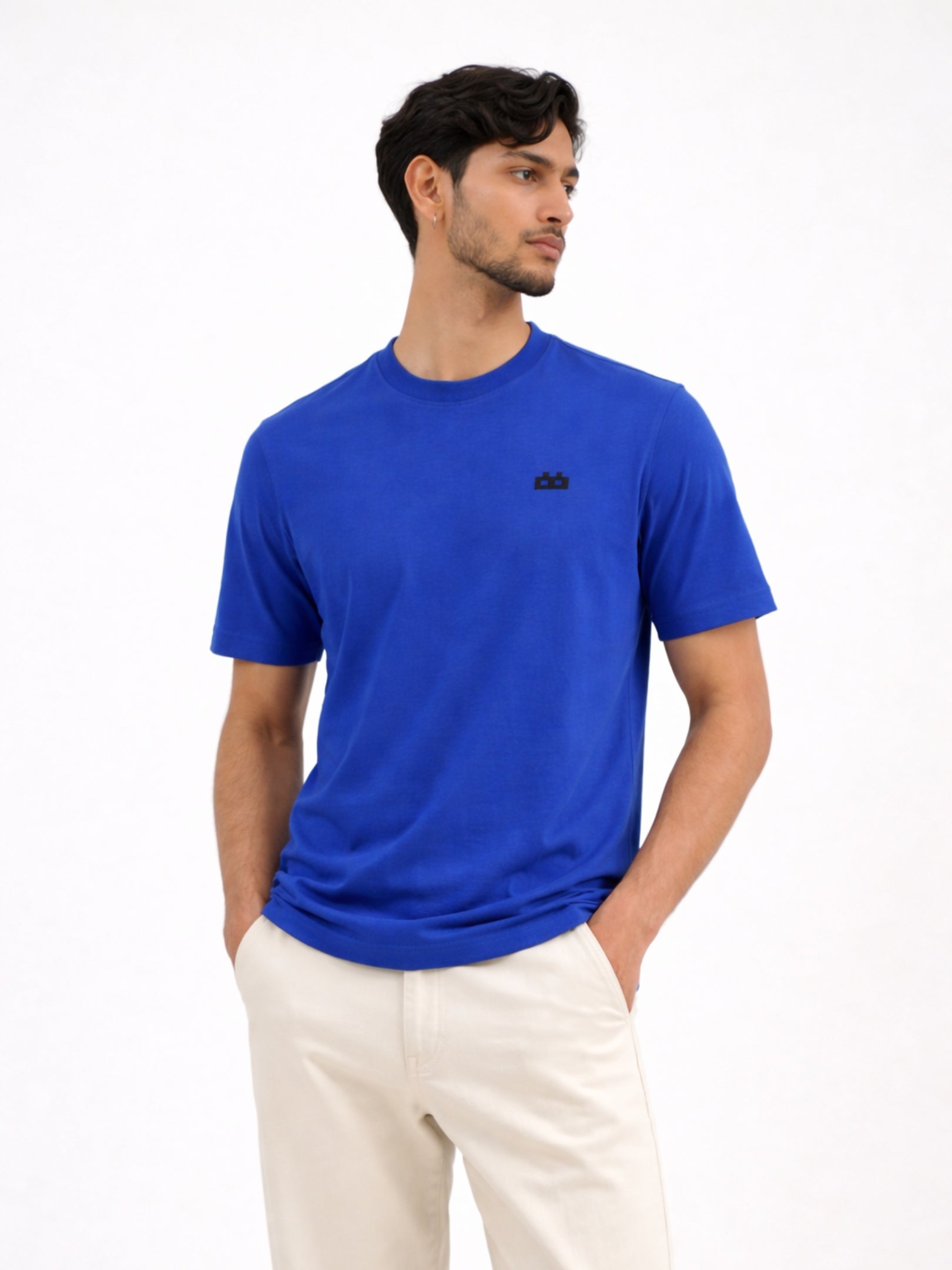 Boxy Crew Men's 100% Cotton Regular Fit Solid Round Neck T-Shirt | Double Bio-Washed | Half Sleeve Casual Plain Tee | 180 GSM Breathable Soft Touch Everyday Wear | Royal Blue | Made in India – product image 3
