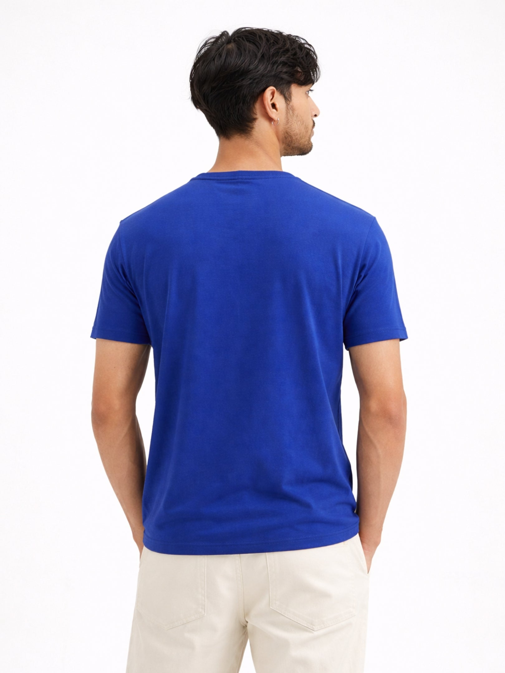 Boxy Crew Men's 100% Cotton Regular Fit Solid Round Neck T-Shirt | Double Bio-Washed | Half Sleeve Casual Plain Tee | 180 GSM Breathable Soft Touch Everyday Wear | Royal Blue | Made in India – product image 4
