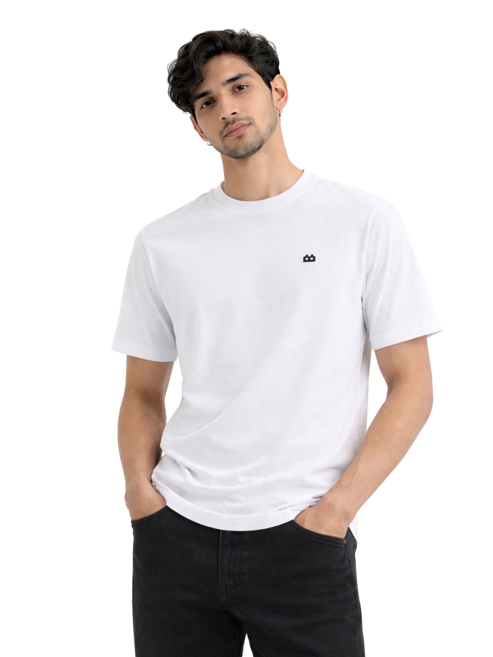 Boxy Crew Men's 100% Cotton Regular Fit Solid Round Neck T-Shirt | Double Bio-Washed | Half Sleeve Casual Plain Tee | 180 GSM Breathable Soft Touch Everyday Wear | White | Made in India – product image 1