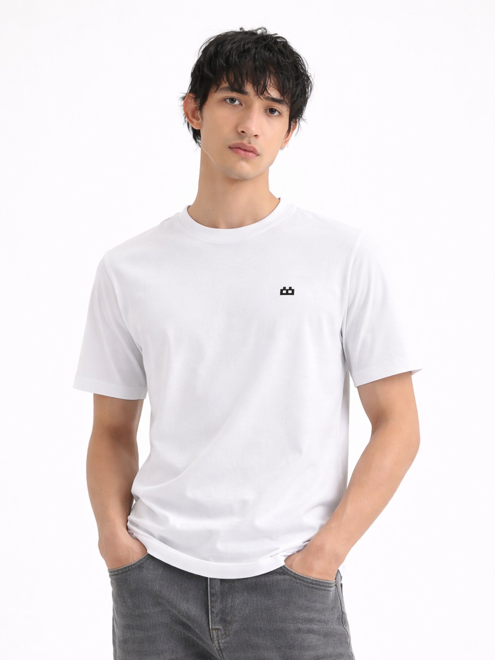 Boxy Crew Men's 100% Cotton Regular Fit Solid Round Neck T-Shirt | Double Bio-Washed | Half Sleeve Casual Plain Tee | 180 GSM Breathable Soft Touch Everyday Wear | White | Made in India – product image 5