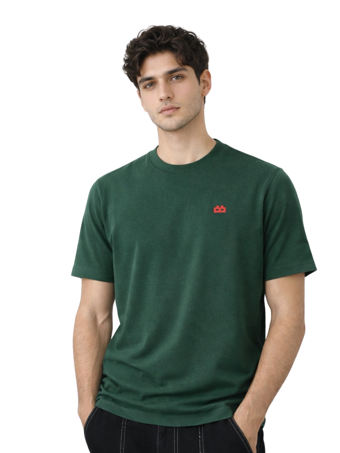 Boxy Crew Men's 100% Cotton Regular Fit Solid Round Neck T-Shirt | Double Bio-Washed | Half Sleeve Casual Plain Tee | 180 GSM Breathable Soft Touch Everyday Wear | Green | Made in India – product image 4