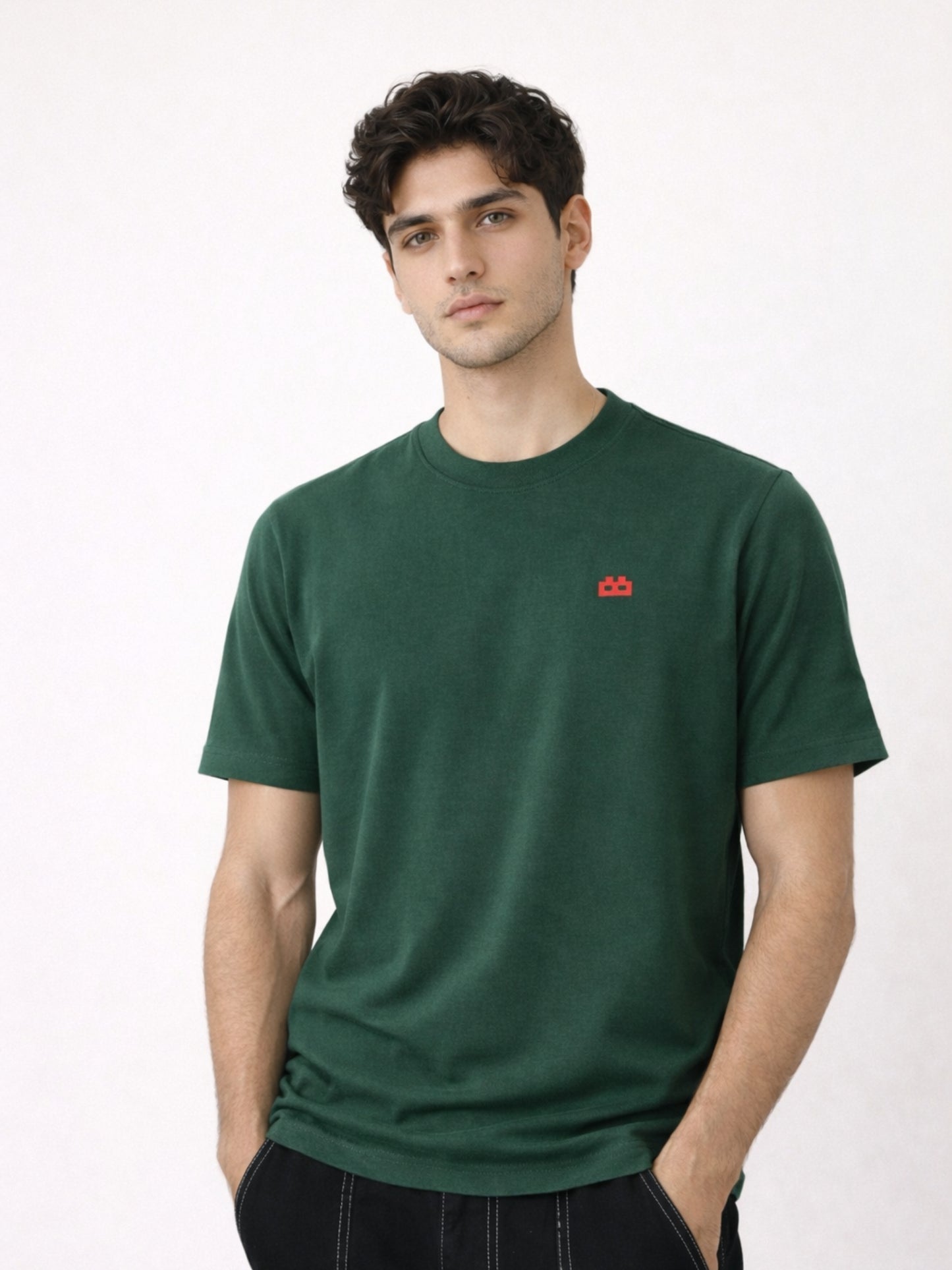 Boxy Crew Men's 100% Cotton Regular Fit Solid Round Neck T-Shirt | Double Bio-Washed | Half Sleeve Casual Plain Tee | 180 GSM Breathable Soft Touch Everyday Wear | Green | Made in India – product image 5