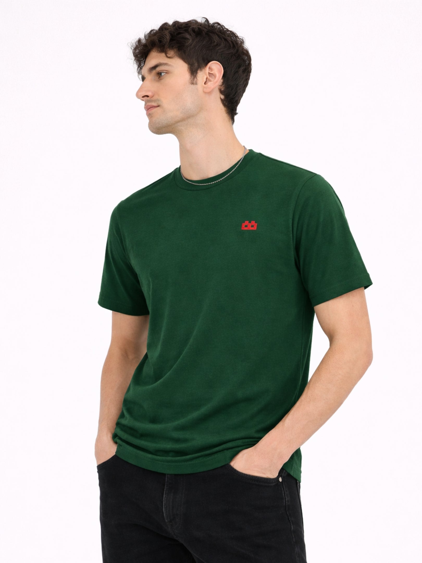 Boxy Crew Men's 100% Cotton Regular Fit Solid Round Neck T-Shirt | Double Bio-Washed | Half Sleeve Casual Plain Tee | 180 GSM Breathable Soft Touch Everyday Wear | Green | Made in India – product image 6