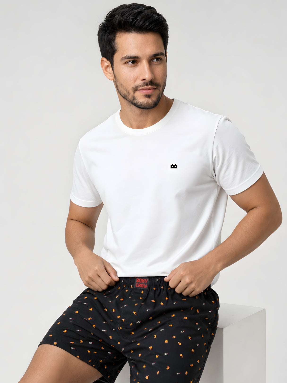Boxy Crew Men Printed 100% Cotton Boxer Shorts with Dual Pockets - Black – product image 5