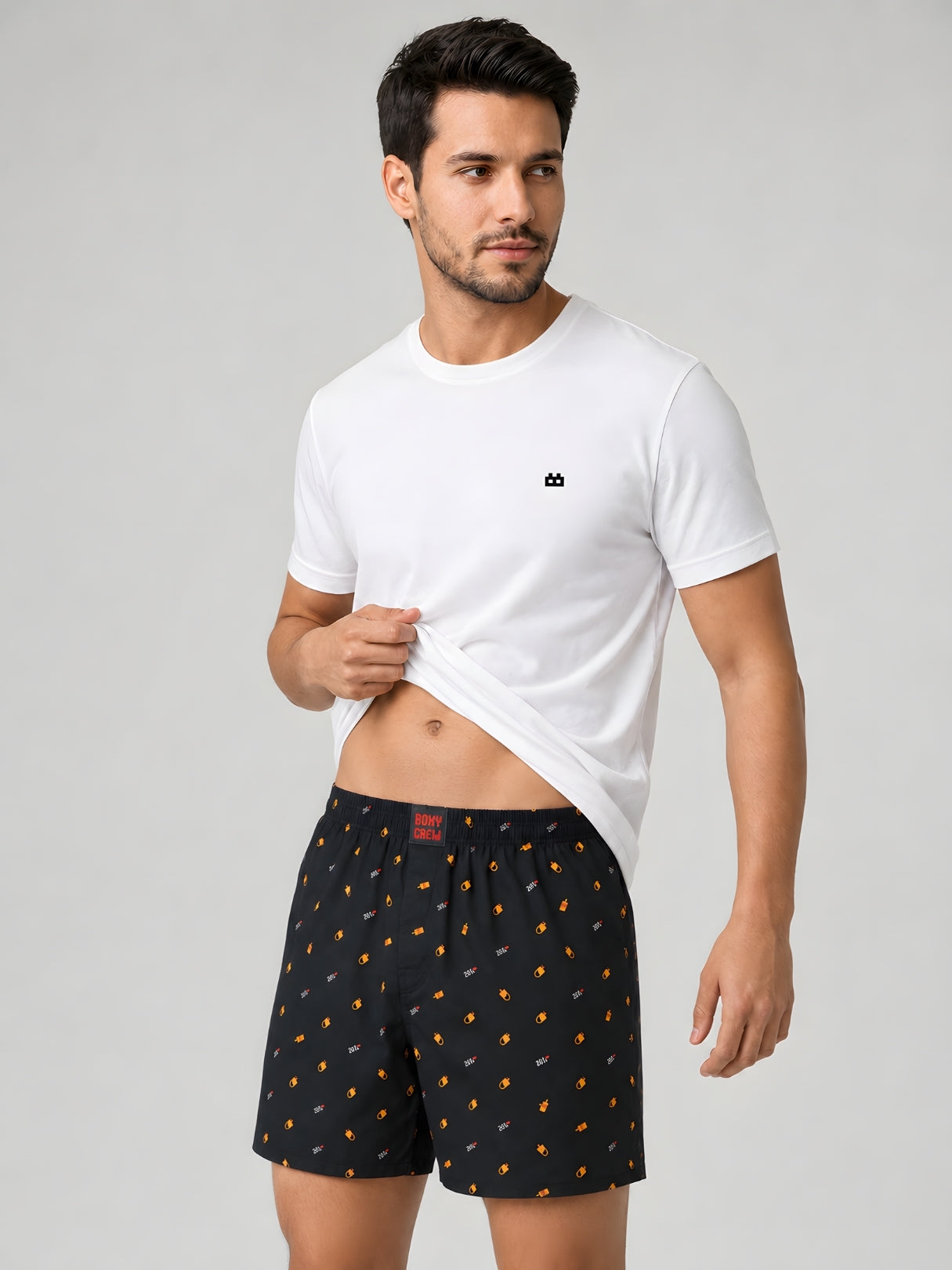 Boxy Crew Men Printed 100% Cotton Boxer Shorts with Dual Pockets - Black – product image 6
