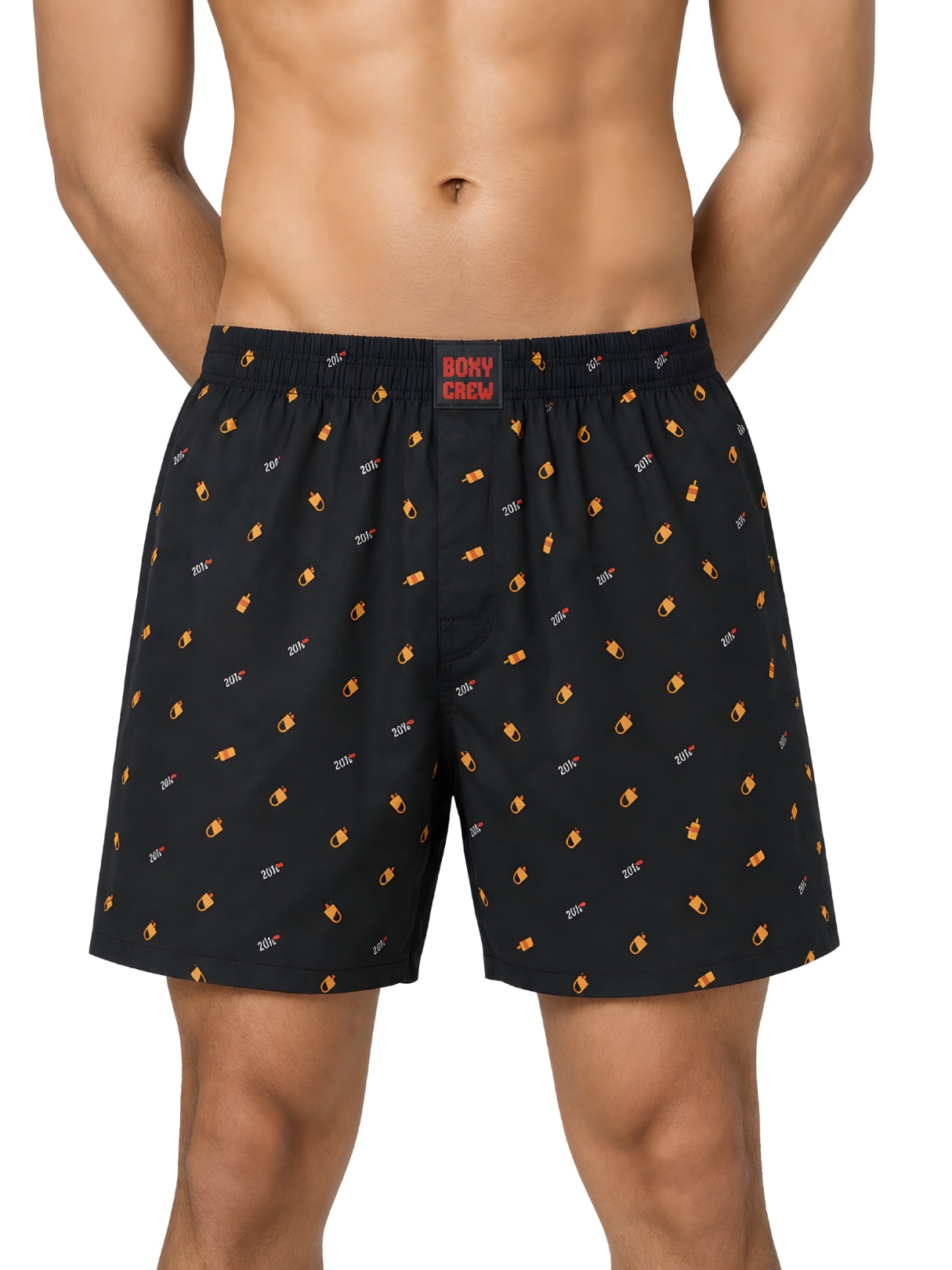 Boxy Crew Men Printed 100% Cotton Boxer Shorts with Dual Pockets - Black – product image 7