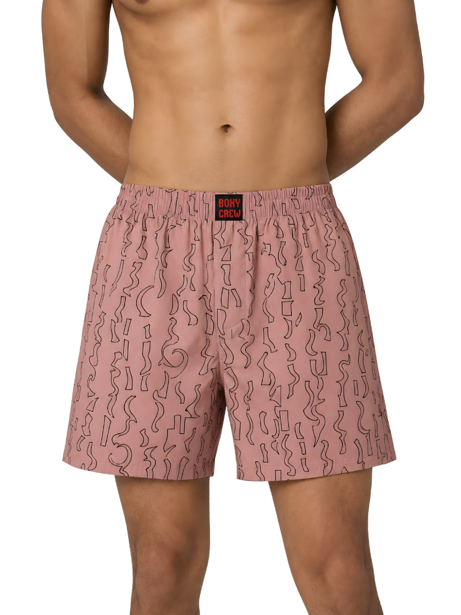 Boxy Crew Men Printed 100% Cotton Boxer Shorts with Dual Pockets - Brick – product image 1