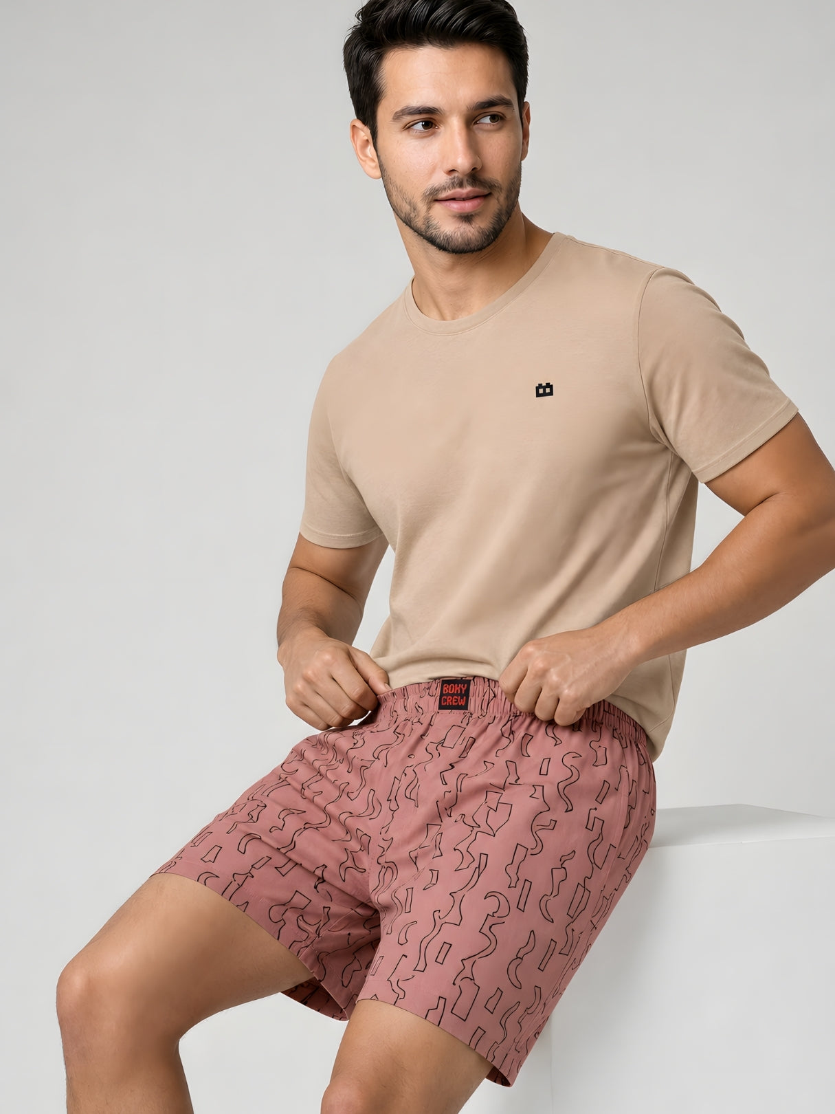 Boxy Crew Men Printed 100% Cotton Boxer Shorts with Dual Pockets - Brick – product image 5