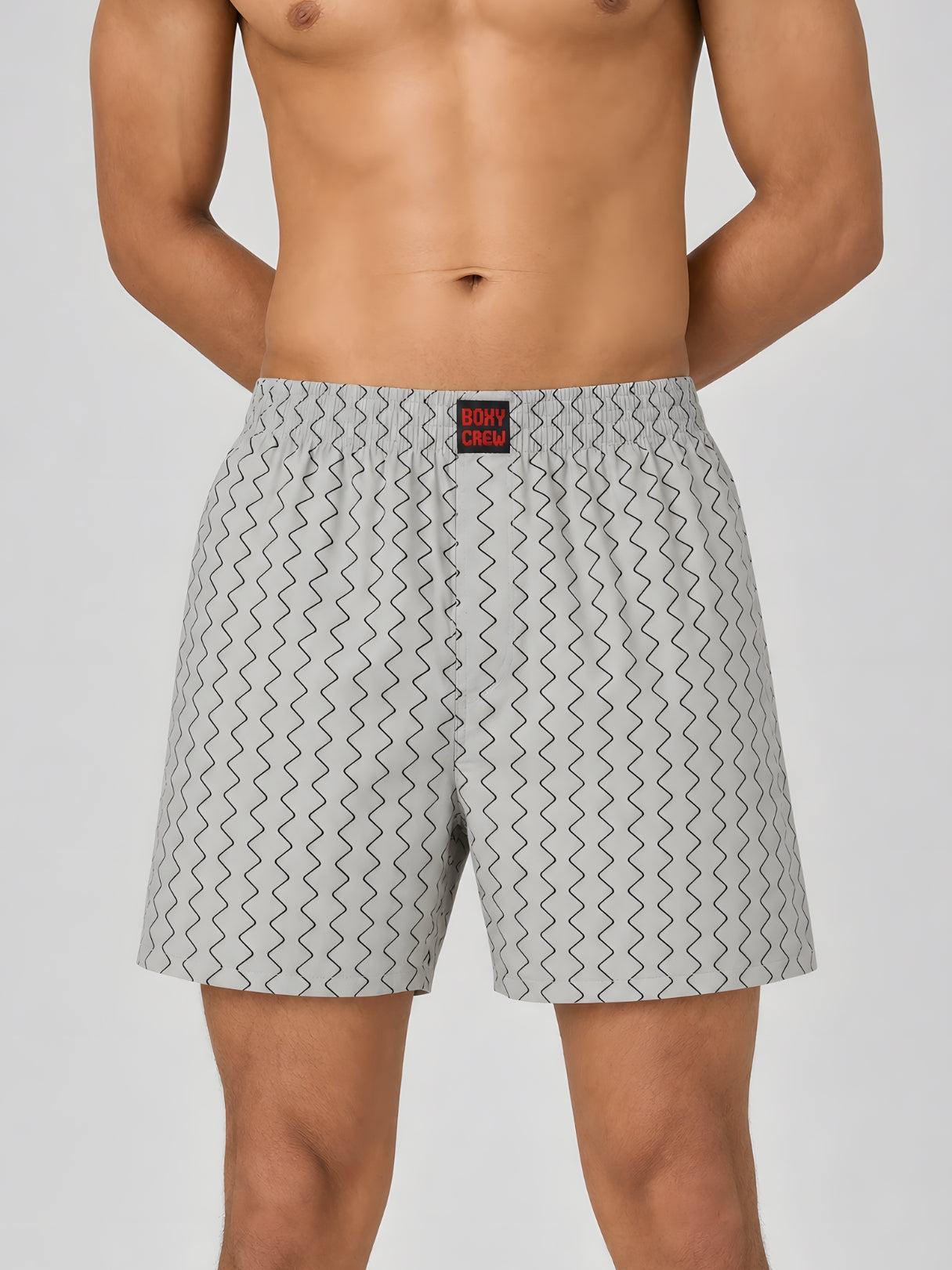 Boxy Crew Men Printed 100% Cotton Boxer Shorts with Dual Pockets - Grey – product image 1