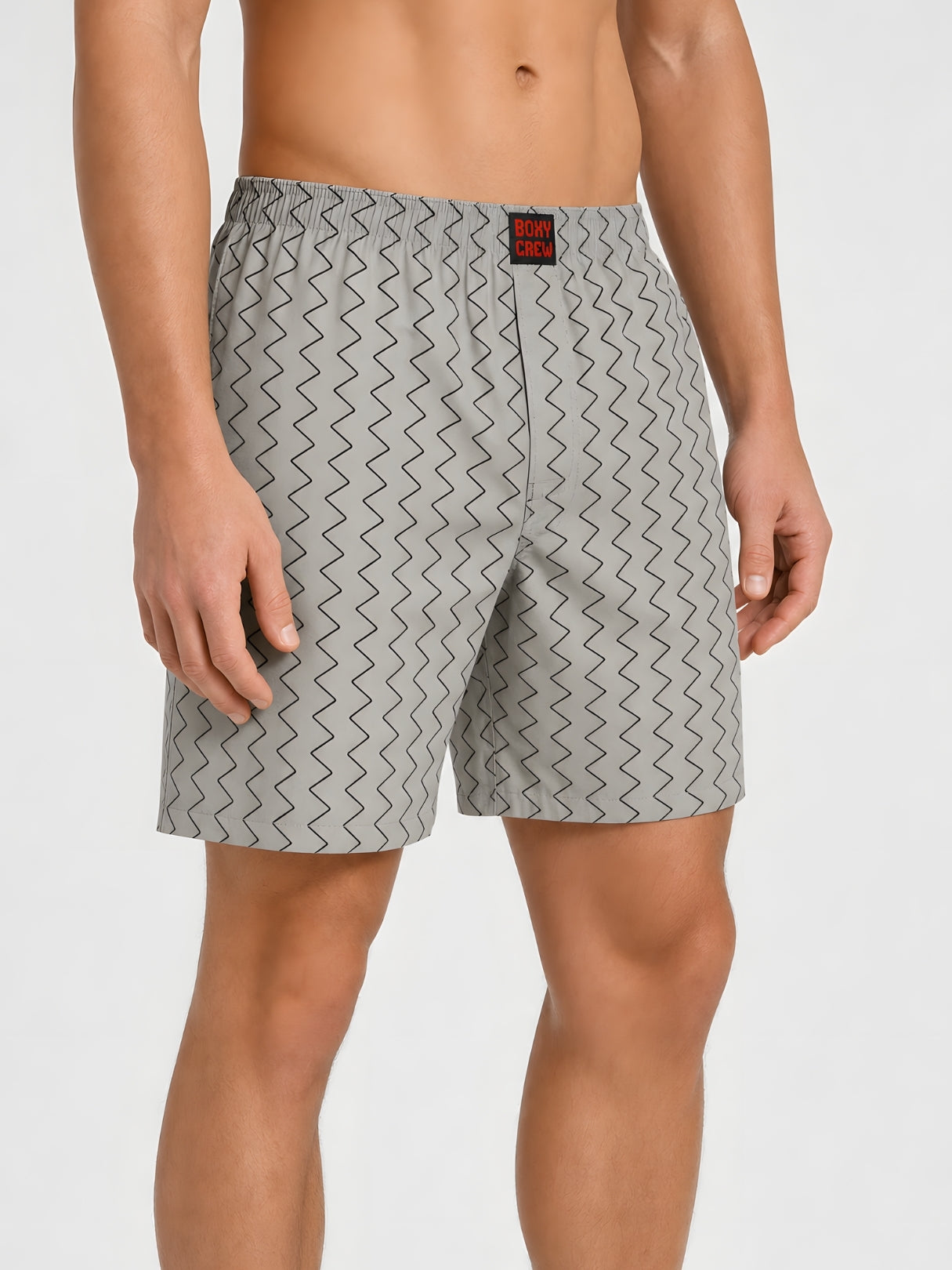 Boxy Crew Men Printed 100% Cotton Boxer Shorts with Dual Pockets - Grey – product image 3