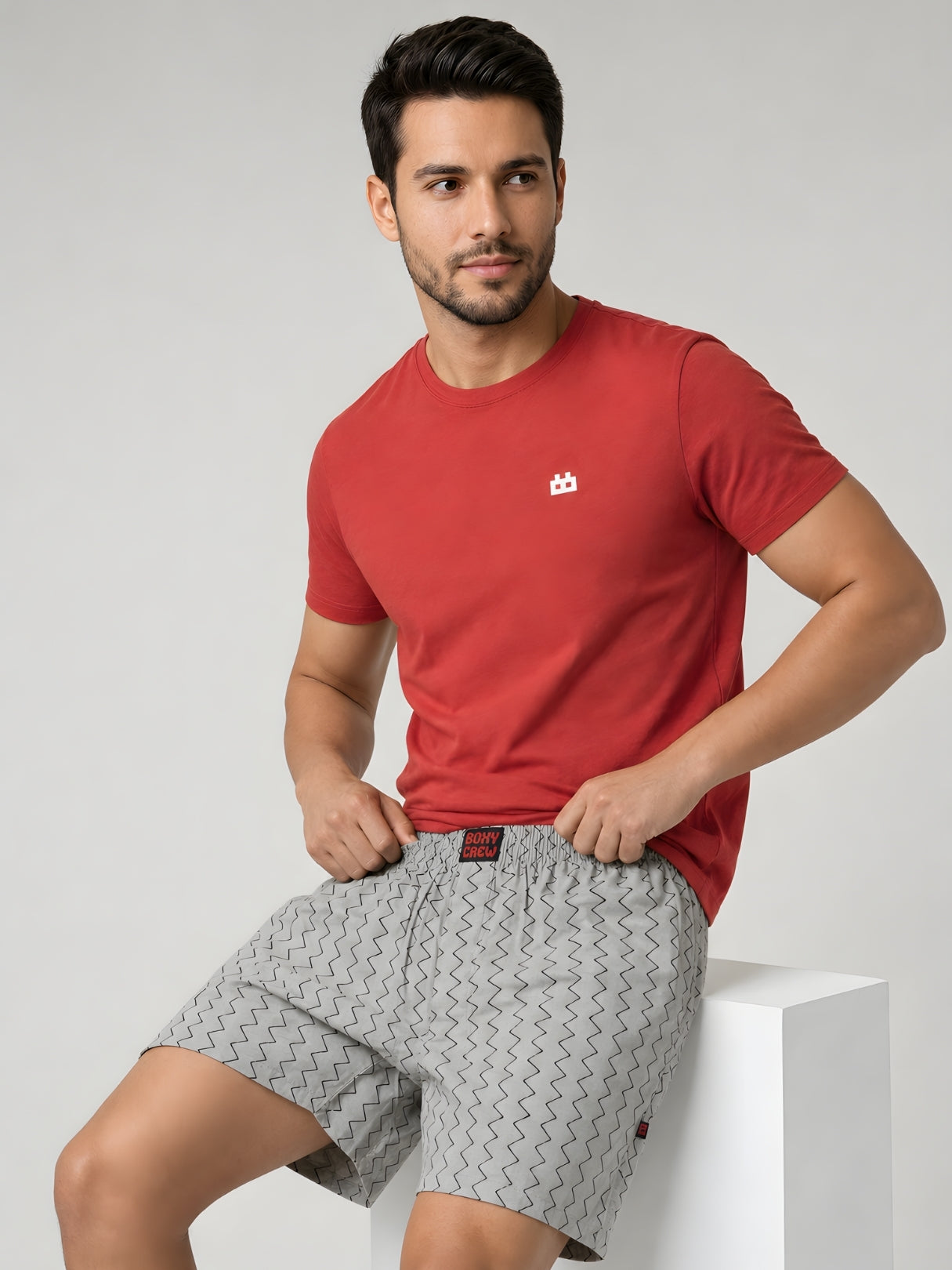 Boxy Crew Men Printed 100% Cotton Boxer Shorts with Dual Pockets - Grey – product image 5