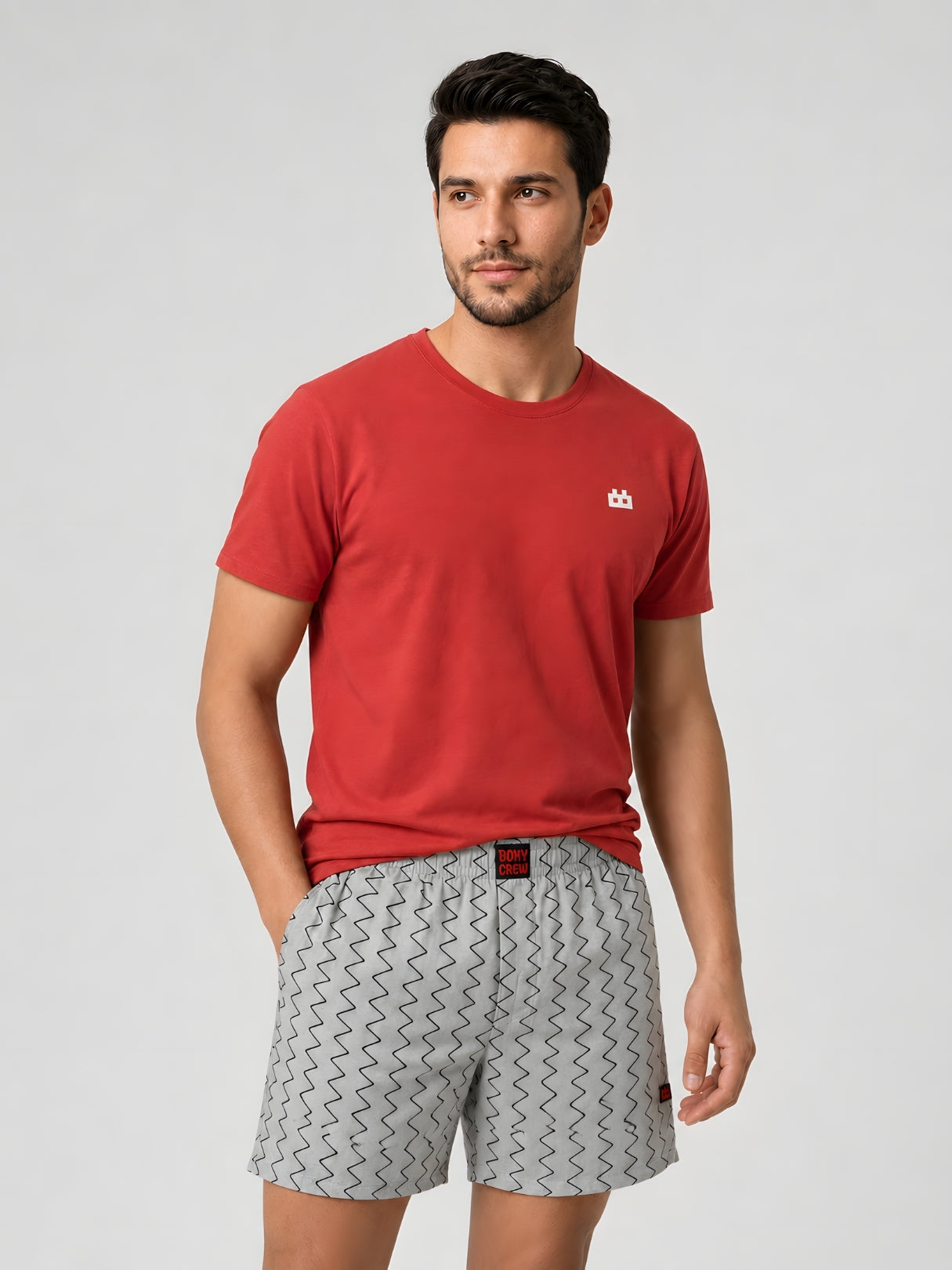 Boxy Crew Men Printed 100% Cotton Boxer Shorts with Dual Pockets - Grey – product image 6