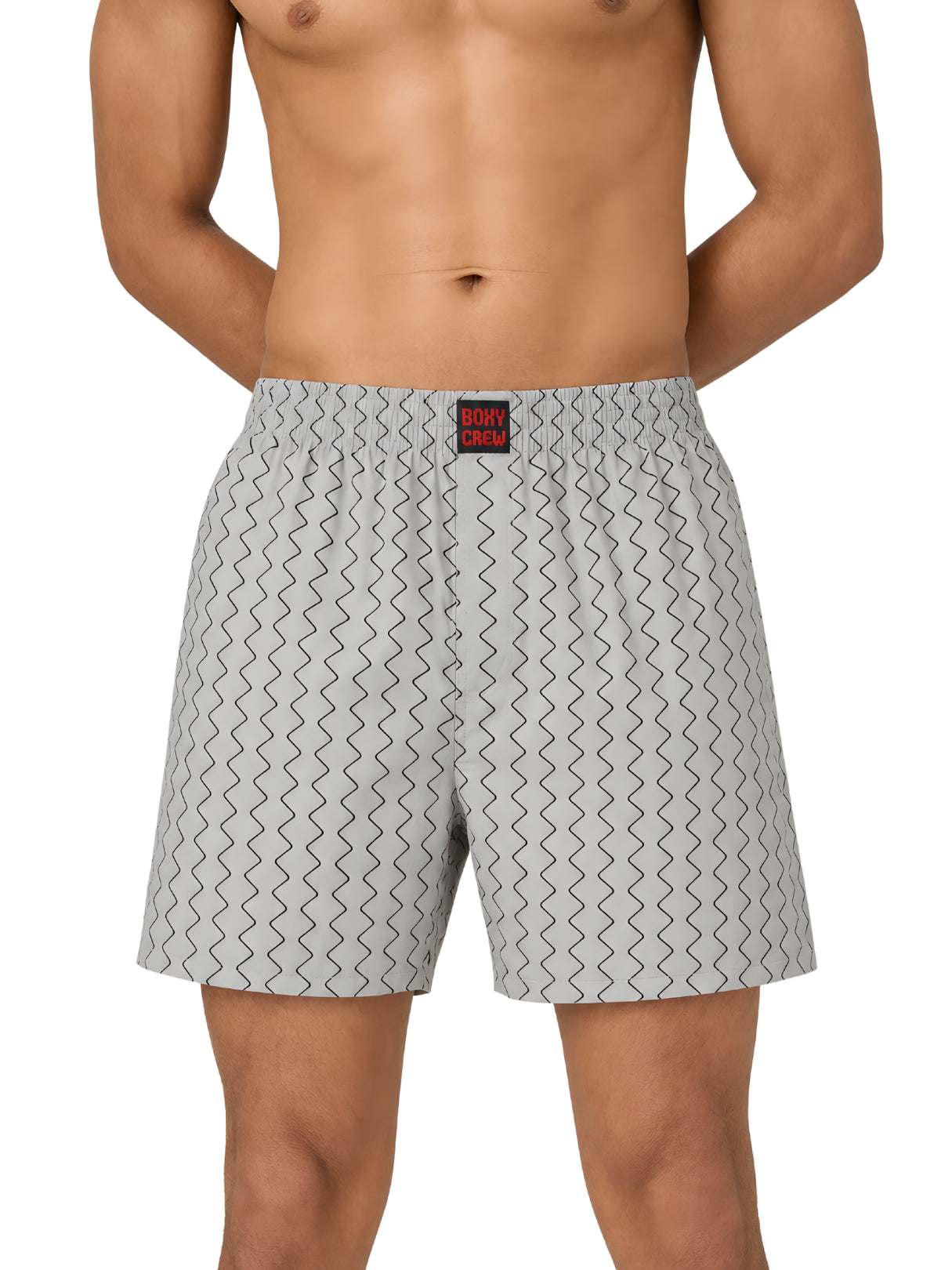 Boxy Crew Men Printed 100% Cotton Boxer Shorts with Dual Pockets - Grey – product image 7