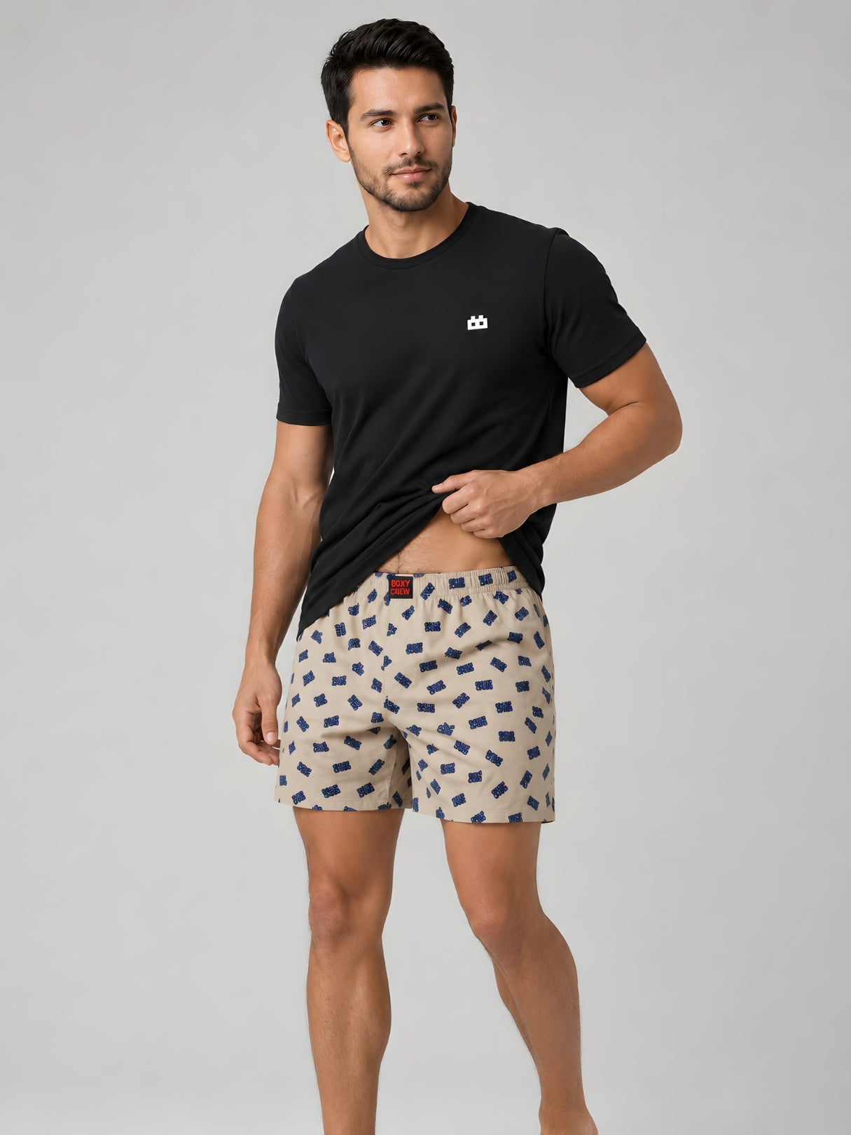 Boxy Crew Men Printed 100% Cotton Boxer Shorts with Dual Pockets - Beige – product image 6