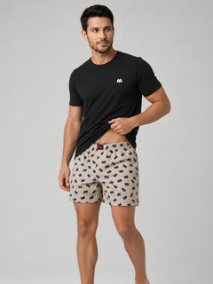Boxy Crew Men Printed 100% Cotton Boxer Shorts with Dual Pockets - Beige – product image 6