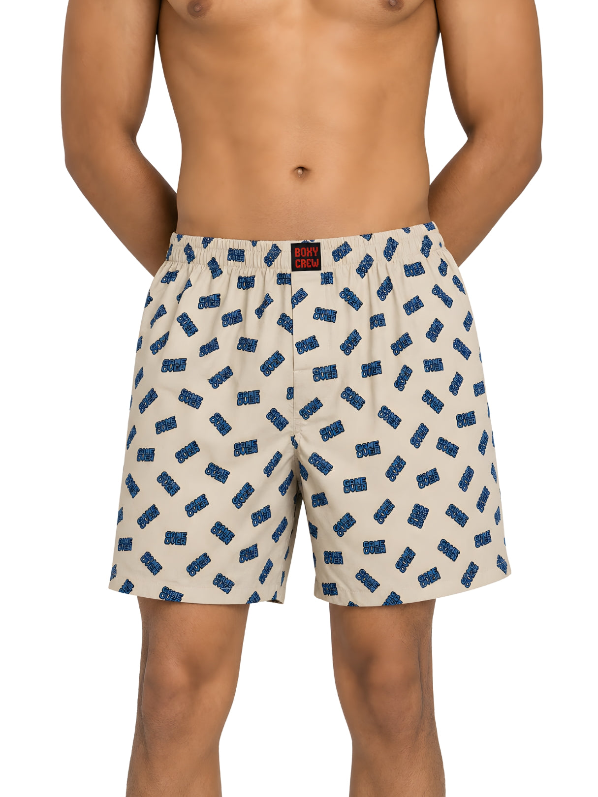 Boxy Crew Men Printed 100% Cotton Boxer Shorts with Dual Pockets - Beige – product image 7