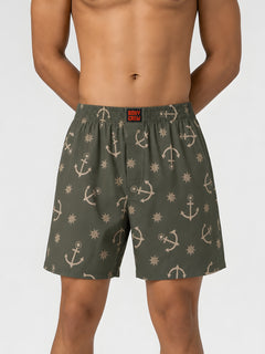 Boxy Crew Men Printed 100% Cotton Boxer Shorts with Dual Pockets - Olive – product image 1