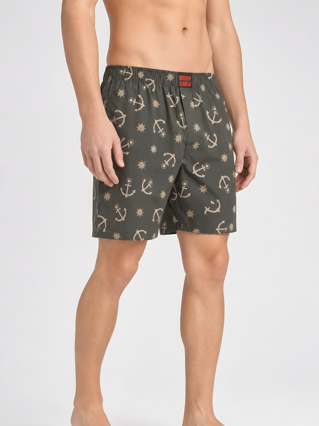 Boxy Crew Men Printed 100% Cotton Boxer Shorts with Dual Pockets - Olive – product image 3