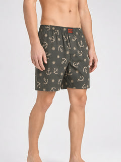 Boxy Crew Men Printed 100% Cotton Boxer Shorts with Dual Pockets - Olive – product image 3