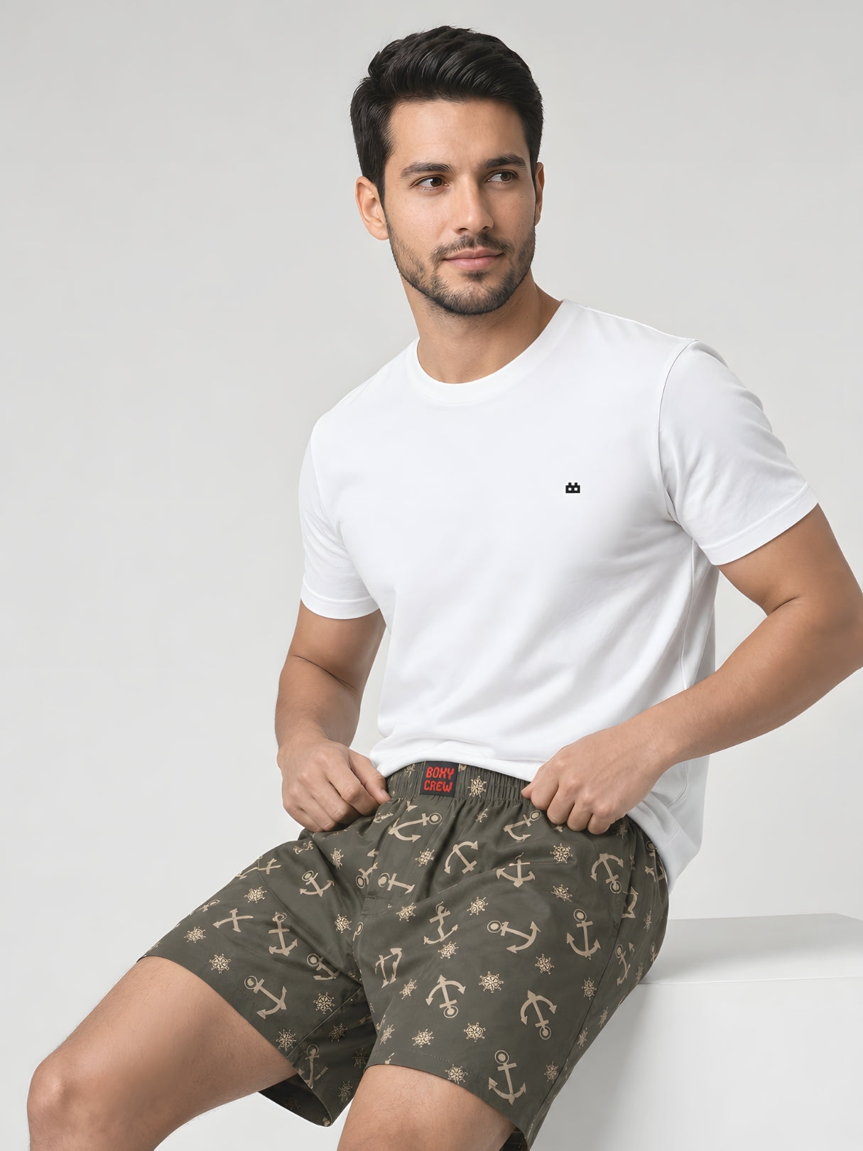 Boxy Crew Men Printed 100% Cotton Boxer Shorts with Dual Pockets - Olive – product image 5