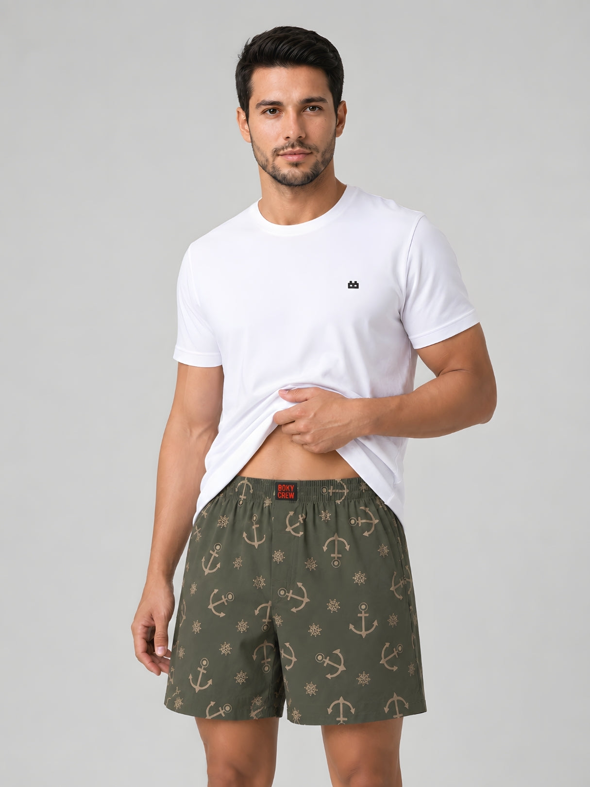 Boxy Crew Men Printed 100% Cotton Boxer Shorts with Dual Pockets - Olive – product image 6