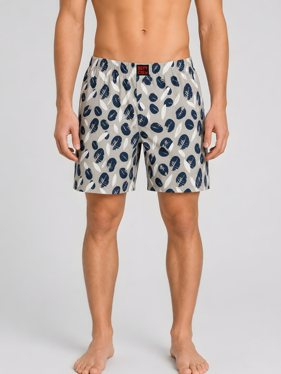 Boxy Crew Men Printed 100% Cotton Boxer Shorts with Dual Pockets - Cream – product image 1