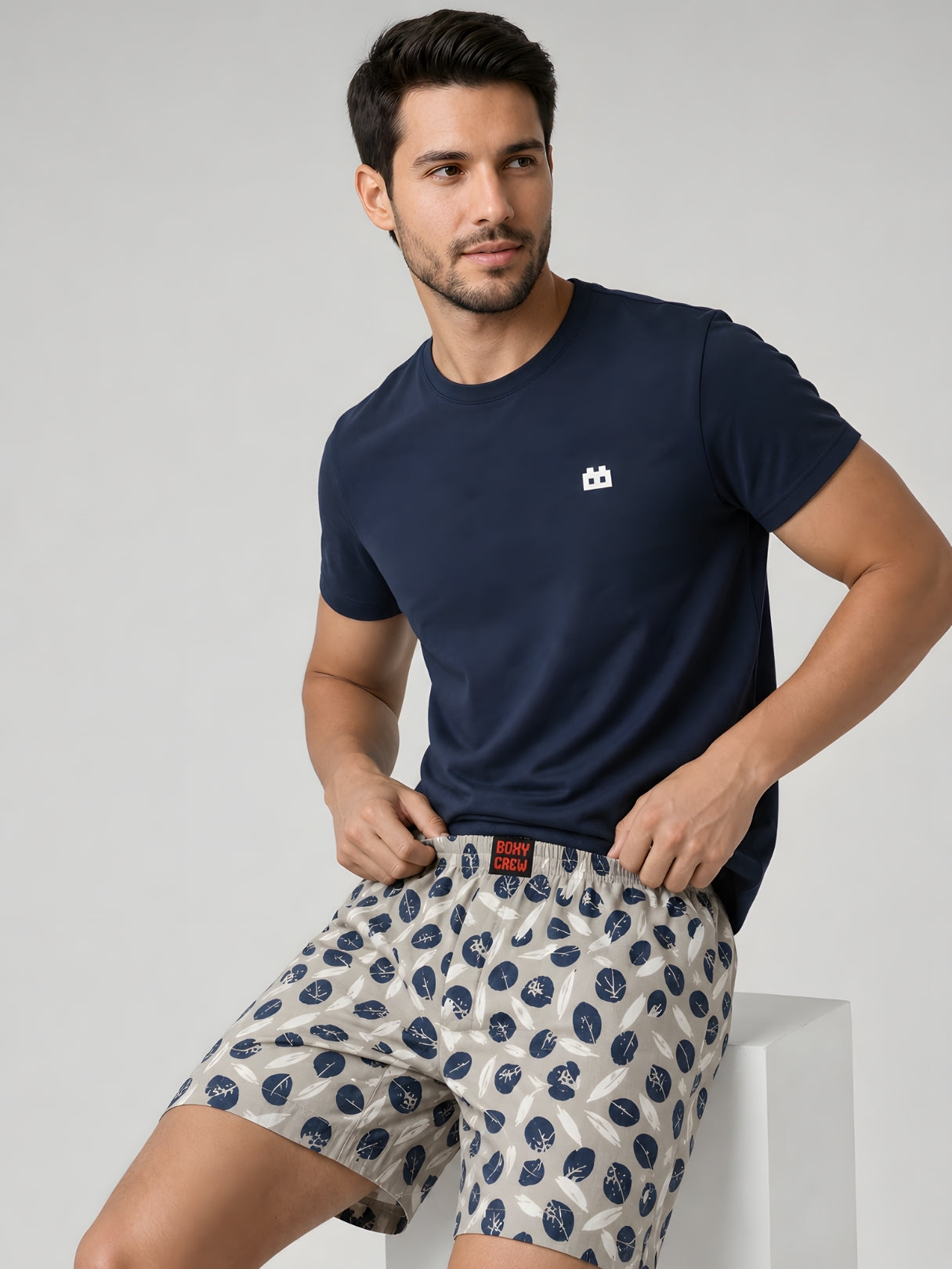 Boxy Crew Men Printed 100% Cotton Boxer Shorts with Dual Pockets - Cream – product image 5