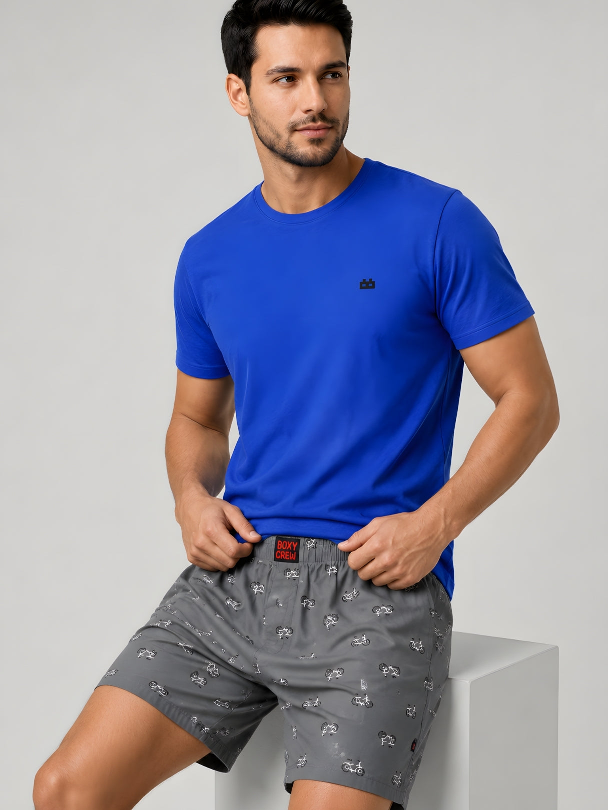 Boxy Crew Men Printed 100% Cotton Boxer Shorts with Dual Pockets - Grey – product image 5