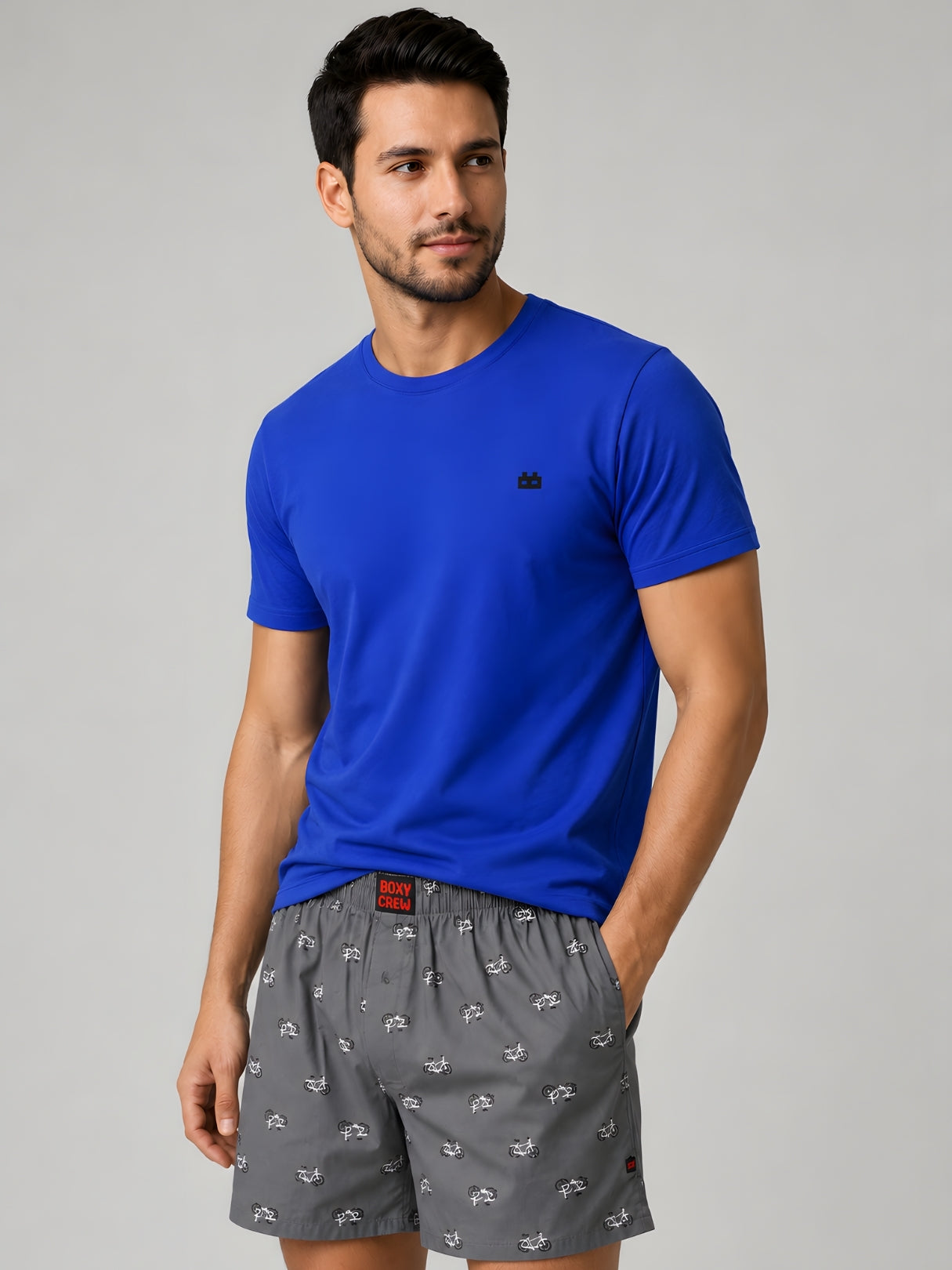 Boxy Crew Men Printed 100% Cotton Boxer Shorts with Dual Pockets - Grey – product image 6
