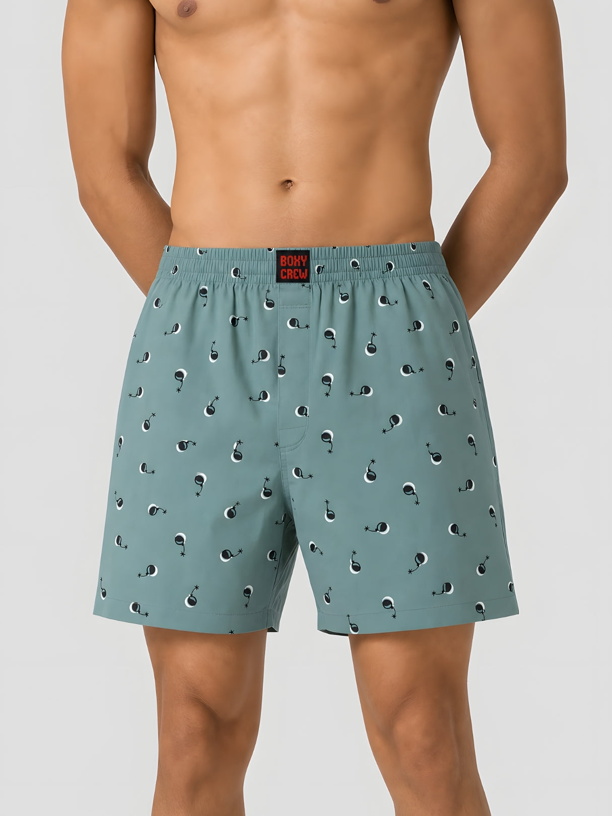 Boxy Crew Men Printed 100% Cotton Boxer Shorts with Dual Pockets - Green – product image 1