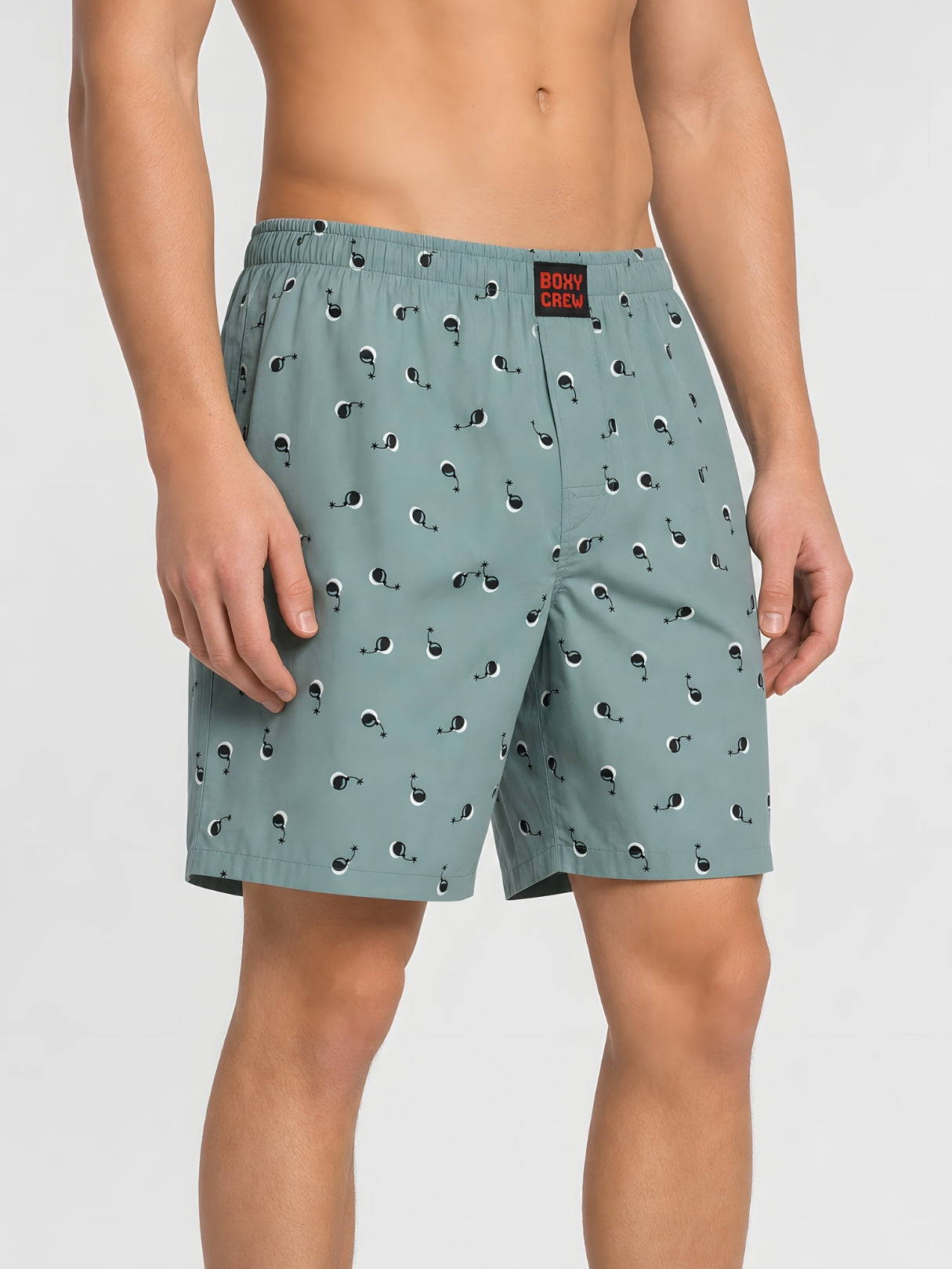 Boxy Crew Men Printed 100% Cotton Boxer Shorts with Dual Pockets - Green – product image 3
