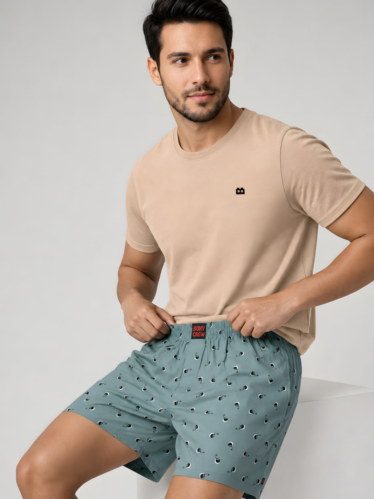 Boxy Crew Men Printed 100% Cotton Boxer Shorts with Dual Pockets - Green – product image 5