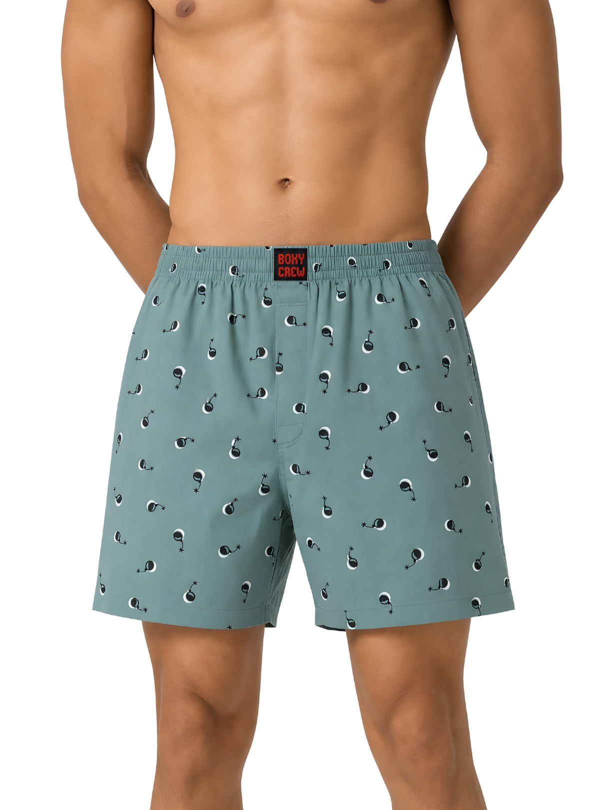 Boxy Crew Men Printed 100% Cotton Boxer Shorts with Dual Pockets - Green – product image 7