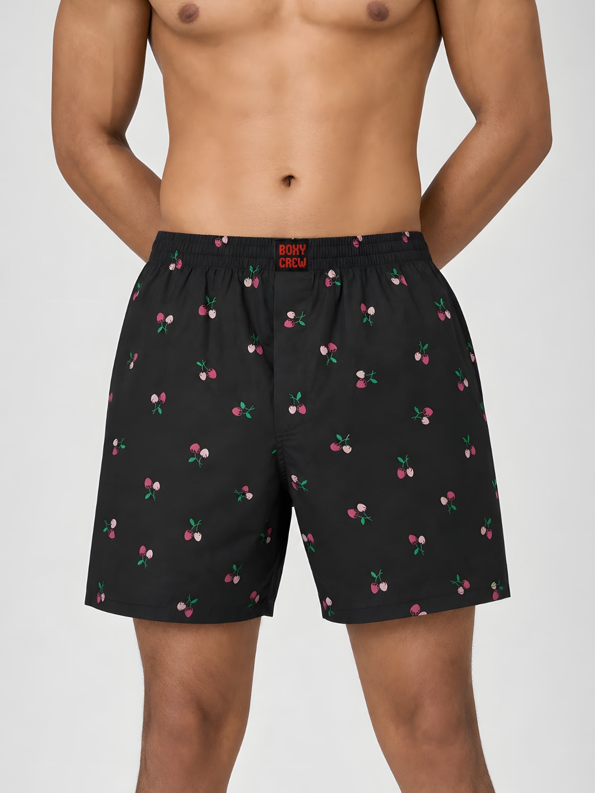 Boxy Crew Men Printed 100% Cotton Boxer Shorts with Dual Pockets - Black – product image 1