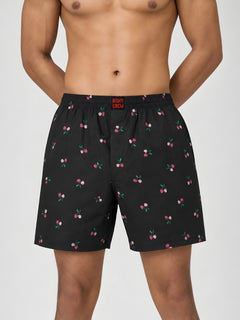 Boxy Crew Men Printed 100% Cotton Boxer Shorts with Dual Pockets - Black – product image 1