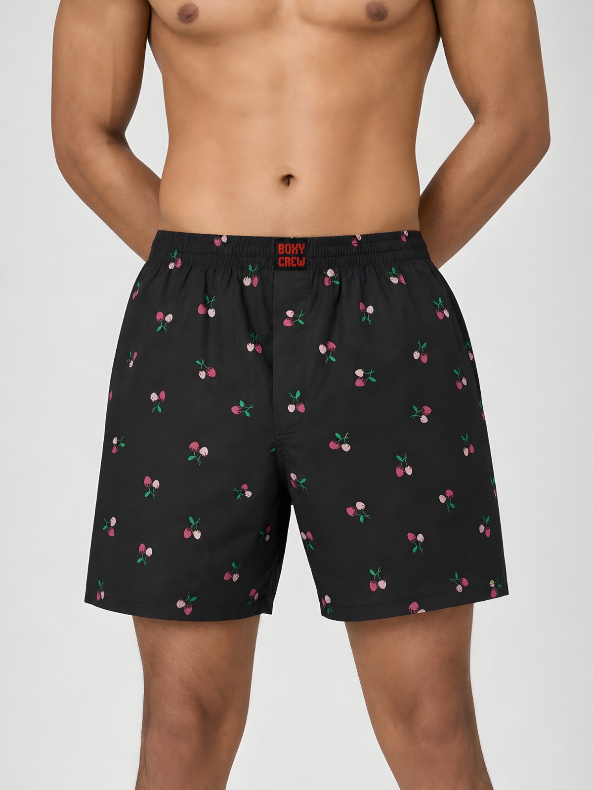 Boxy Crew Men Printed 100% Cotton Boxer Shorts with Dual Pockets - Black – product image 1