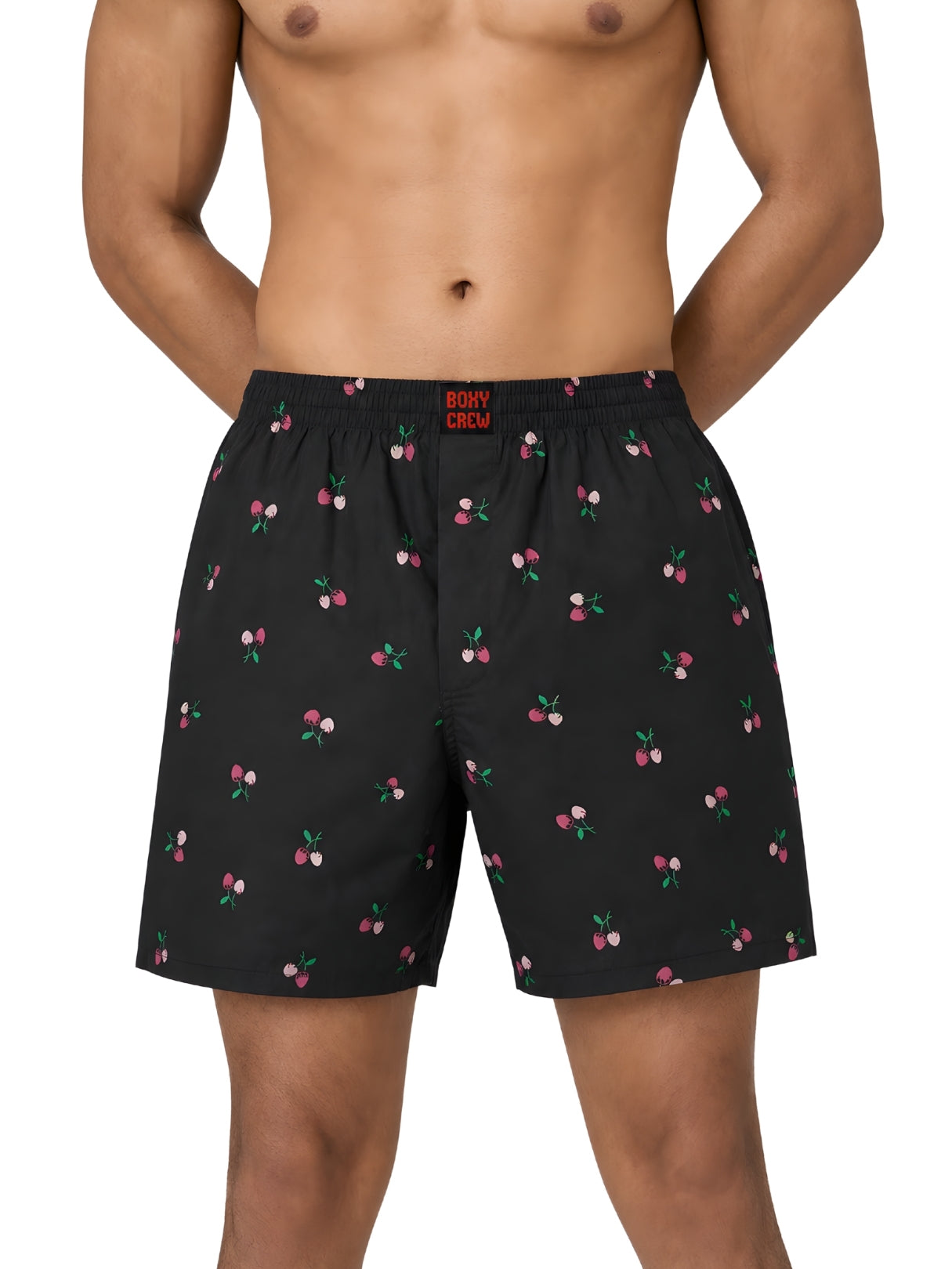 Boxy Crew Men Printed 100% Cotton Boxer Shorts with Dual Pockets - Black – product image 7